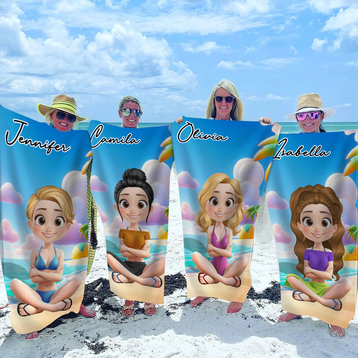 Beautiful Girl Cartoonize - Personalized Custom Beach Towel