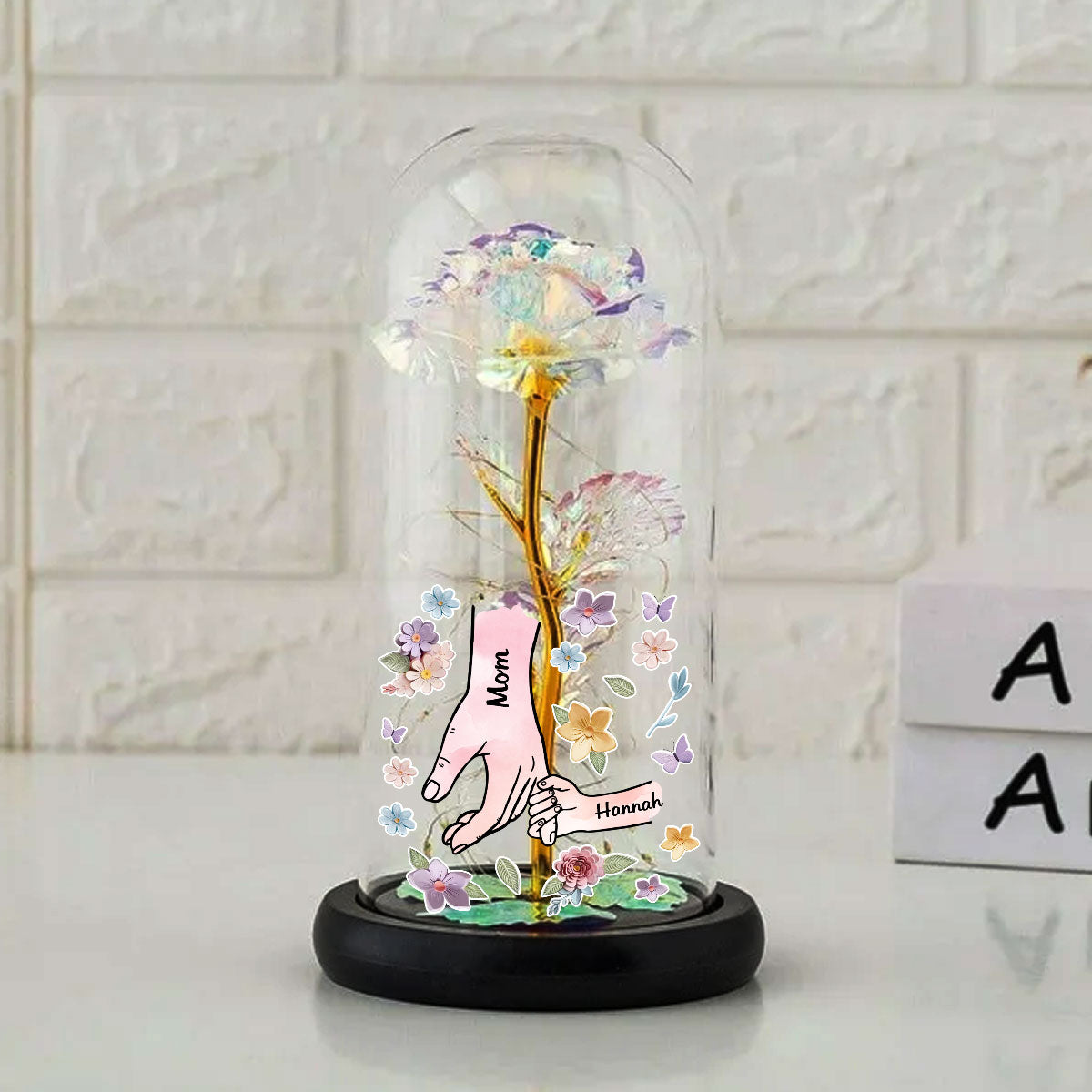 Mom You Hold My Hand Also My Heart - Personalized Custom Sparkly Rose