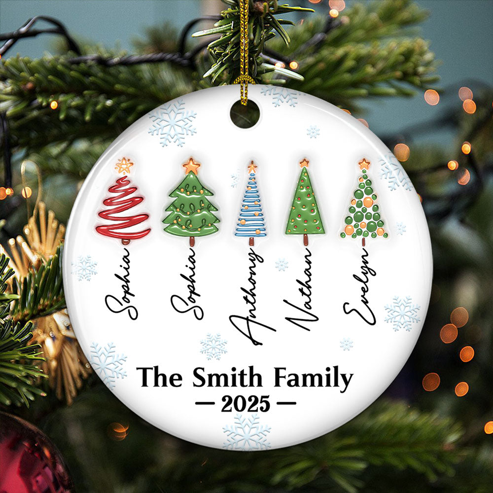 Family Forever Tree Names - Personalized Custom 3D Inflated Effect Ceramic Ornament