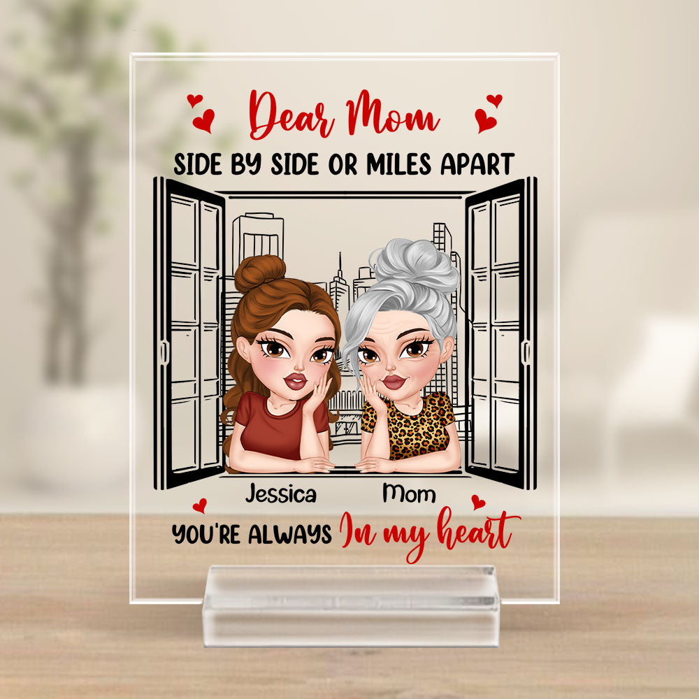 Side By Side Or Miles Apart - Personalized Custom Acrylic Plaque With Base