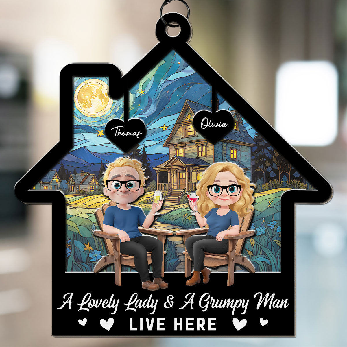 A Lovely Lady And A Grumpy Man - Personalized Custom Suncatcher