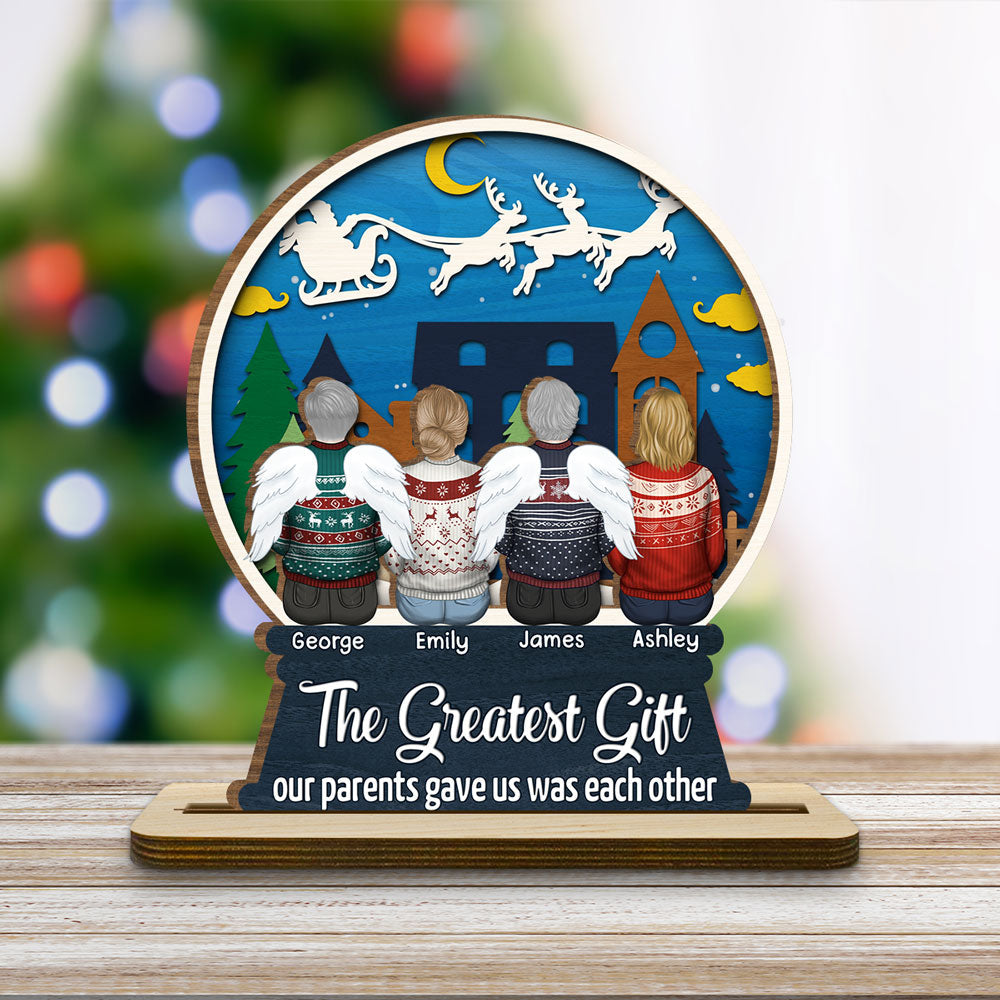 Sibling Snowglobe - Personalized Custom 2-Layer Wood Plaque With Flat Base