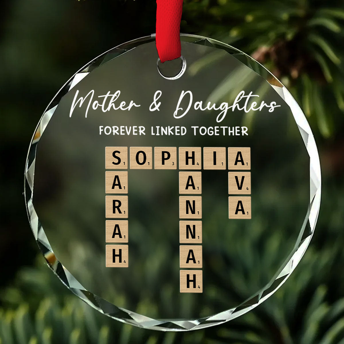 Mother With Daughters Hearts Stay United - Personalized Custom Glass Ornament