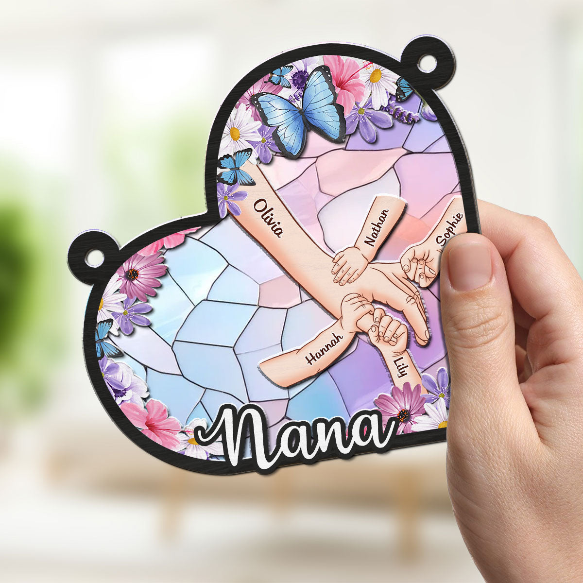 Grandma Mom Holding Hands - Personalized Custom Suncatcher