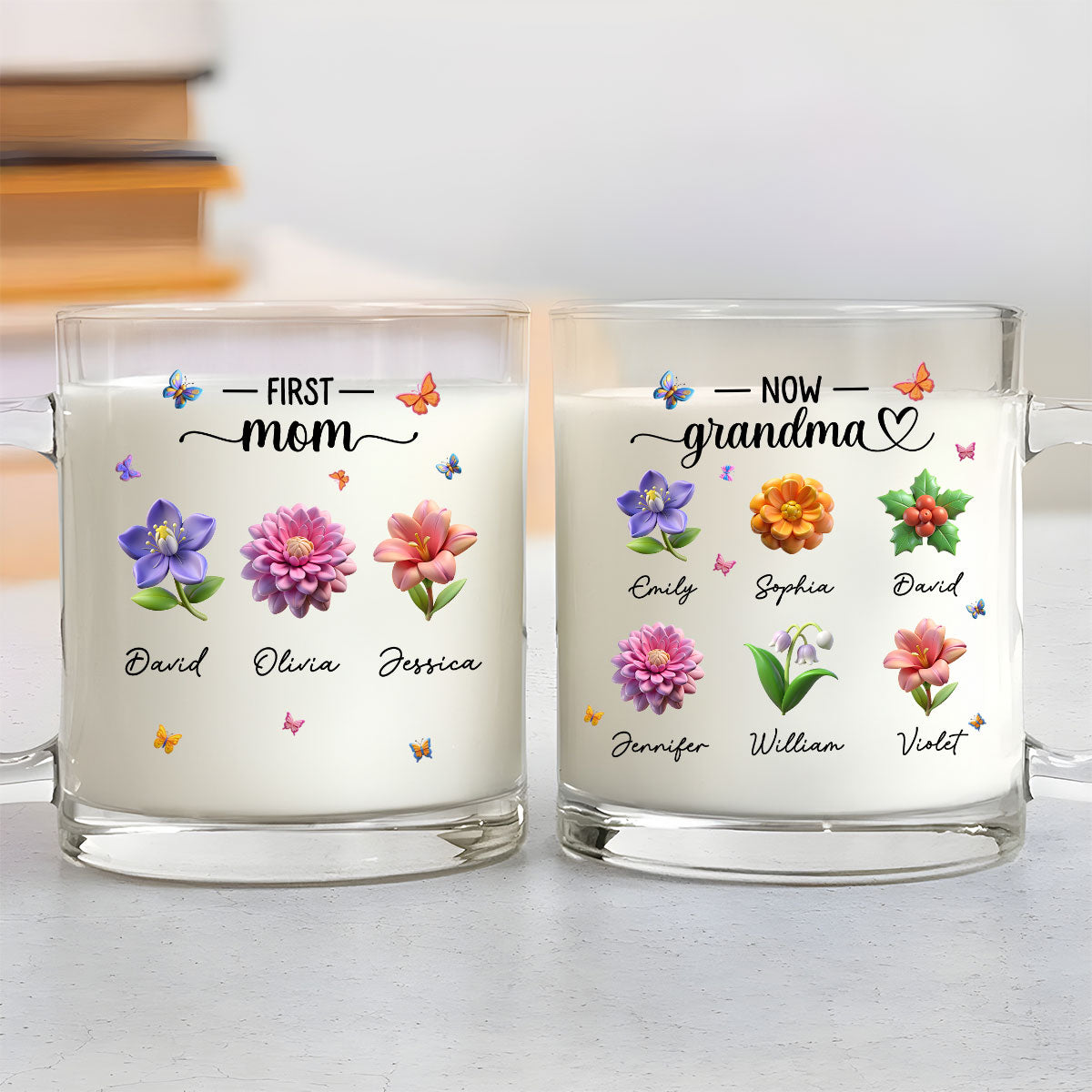 Grandma Birthmonth Flower - Personalized Custom Glass Mug