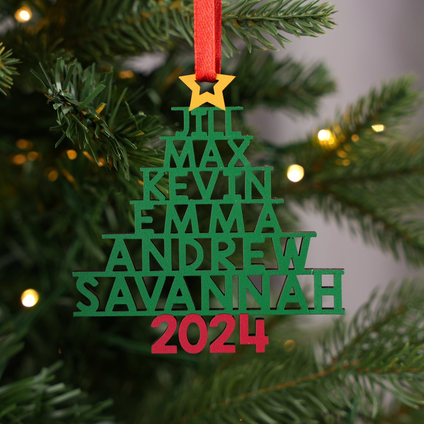 Family Names Christmas Tree - Personalized Custom 1-layered Wood Ornament