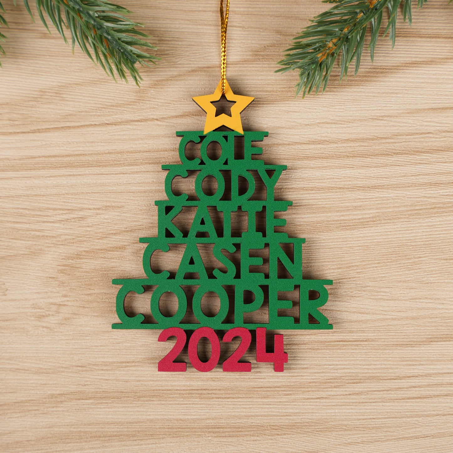 Family Names Christmas Tree - Personalized Custom 1-layered Wood Ornament