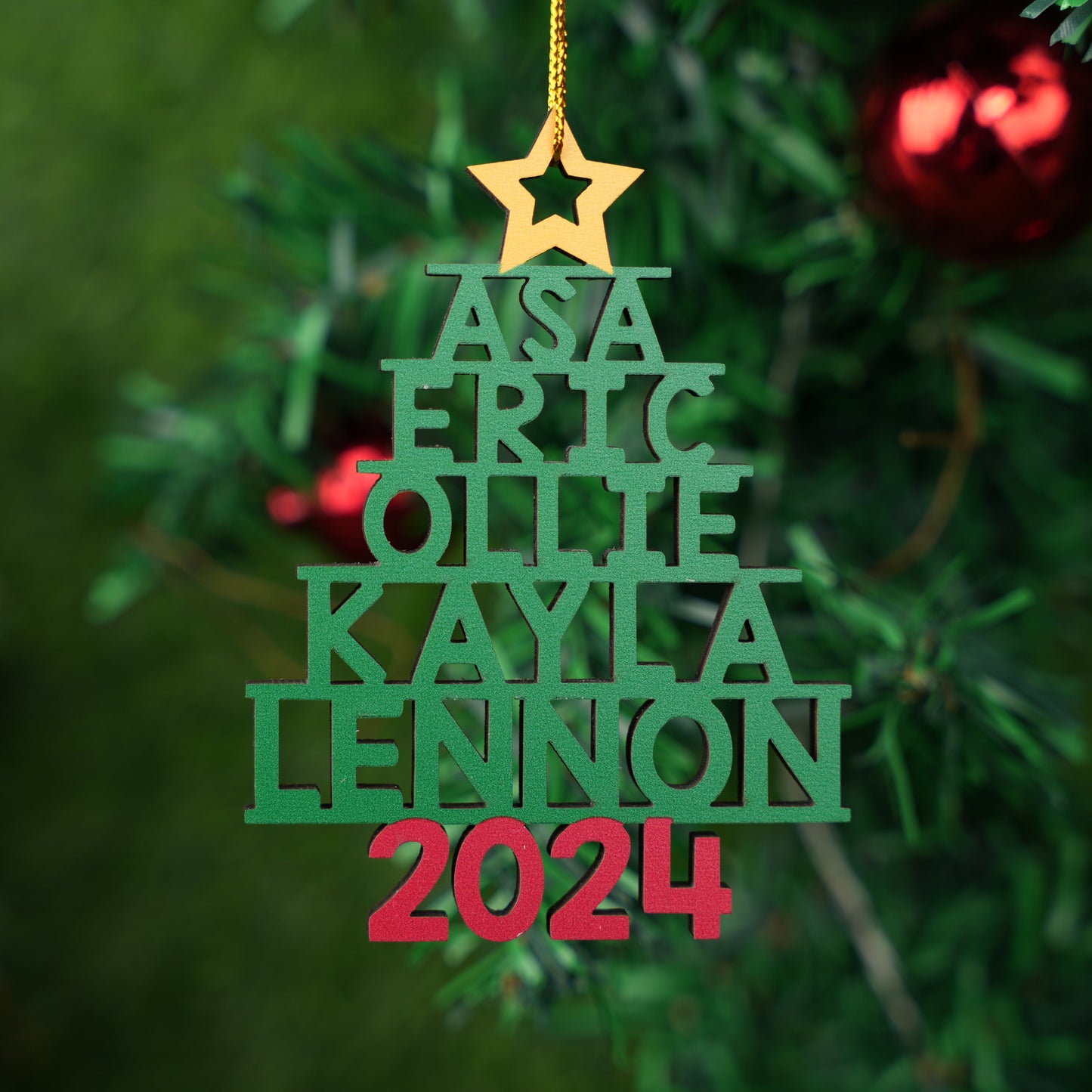 Family Names Christmas Tree - Personalized Custom 1-layered Wood Ornament