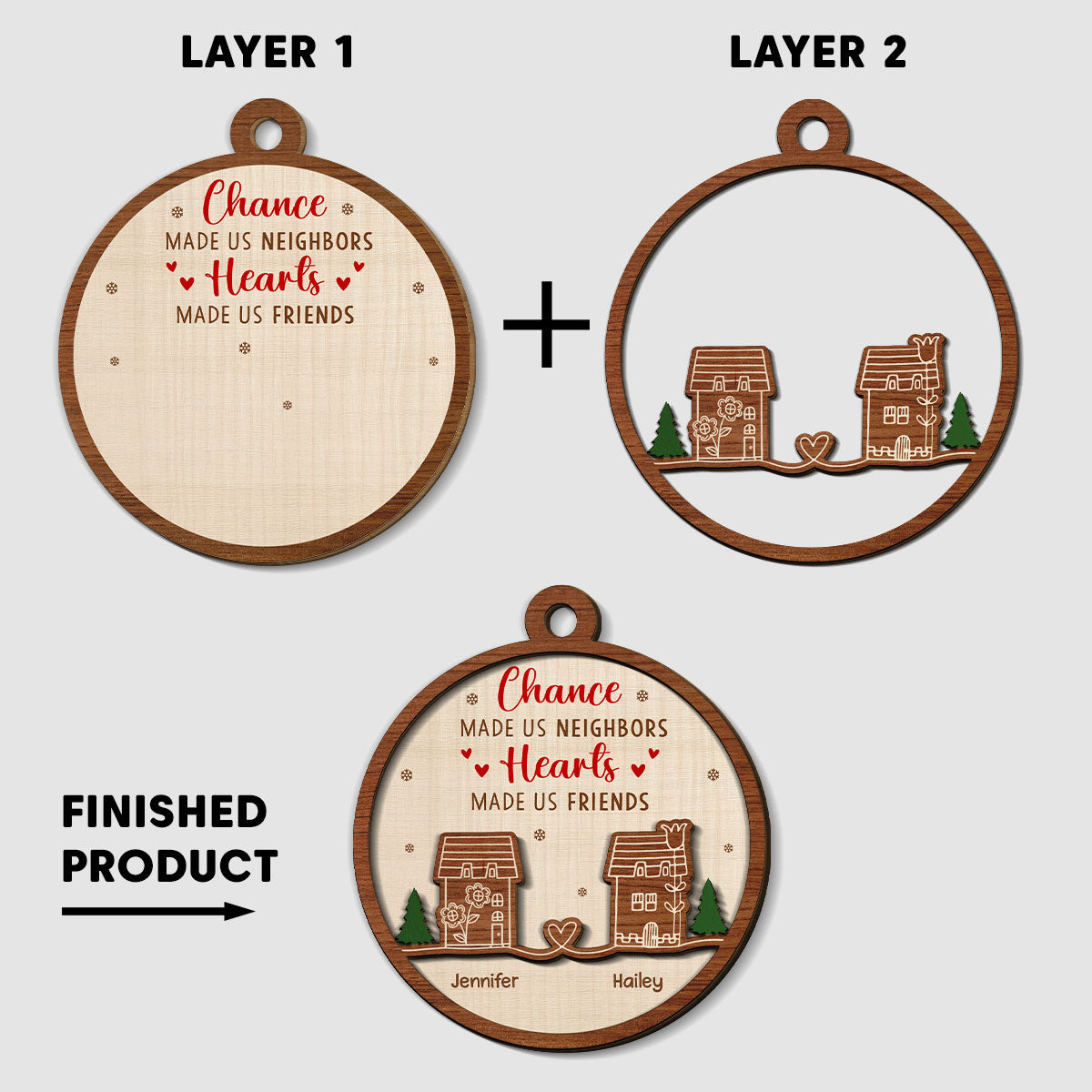 Chance Made Us Neighbors, Hearts Made Us Friends - Personalized Custom Freeshape 2-Layered Wood Ornament