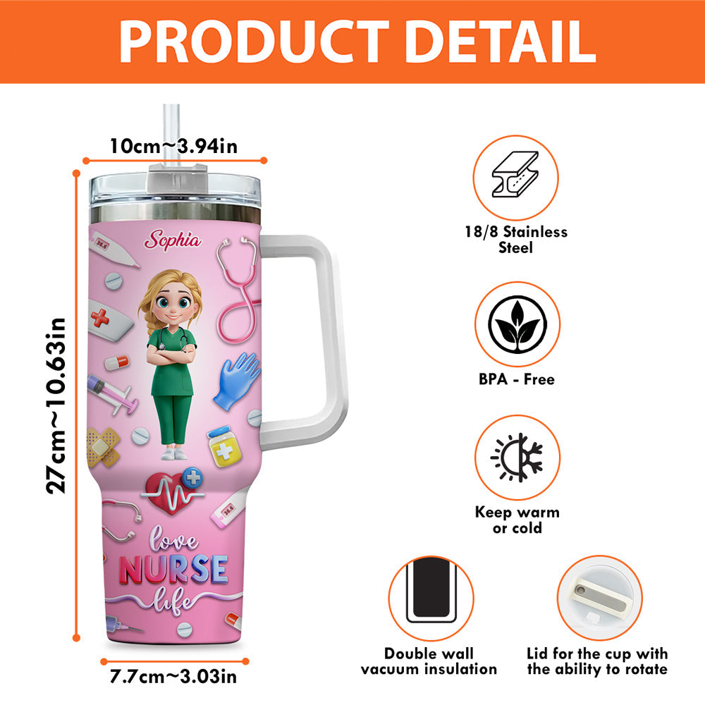 Love Nurse Life - Personalized Custom 3D Effect Printed 40 Oz Tumbler