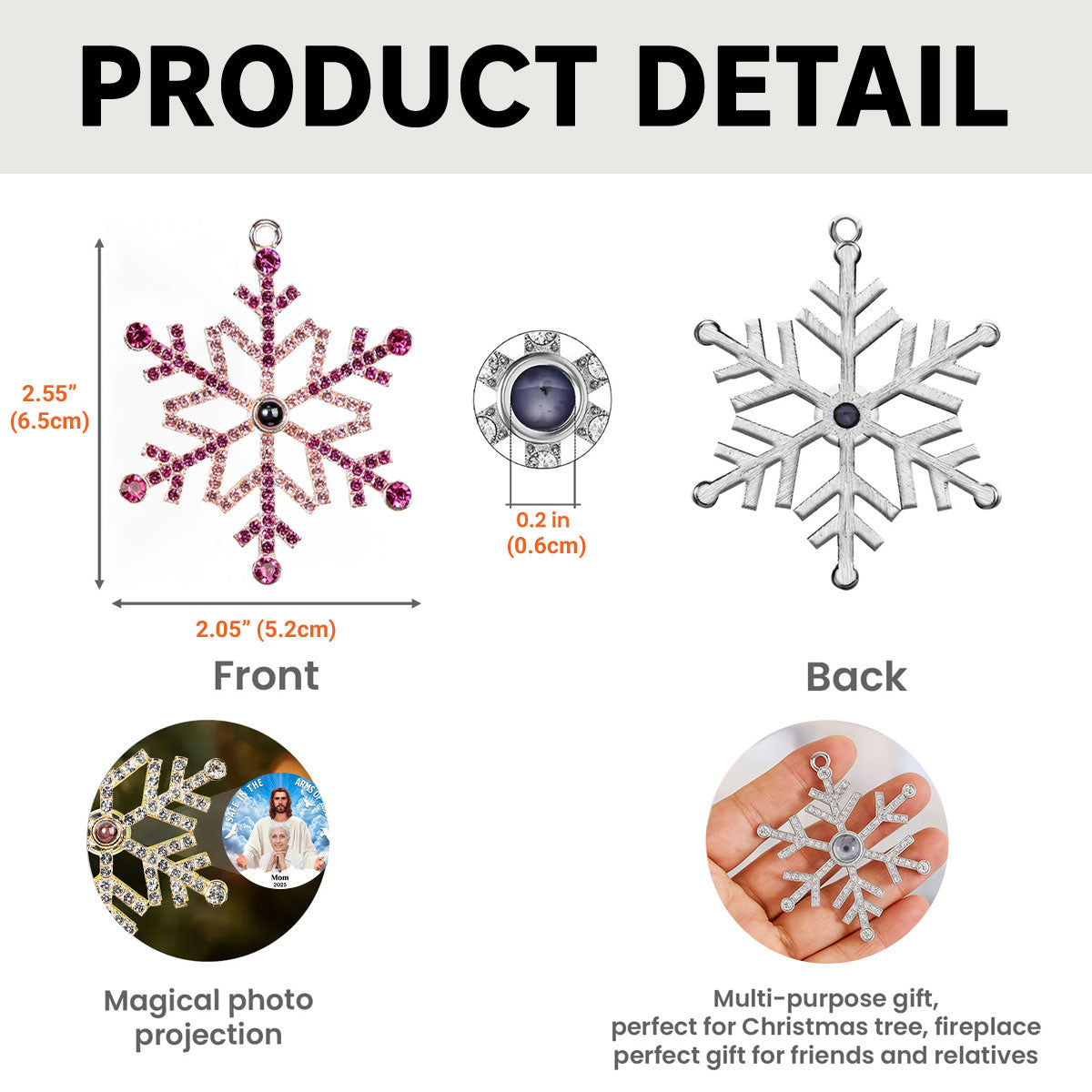 Safe In The Arms Of Jesus - Personalized Custom Photo Snowflake Projection Ornament