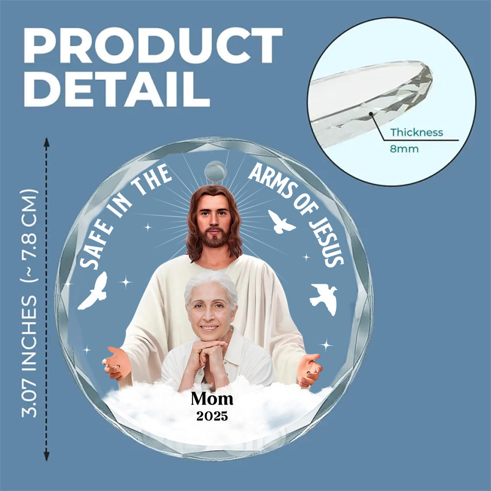 Safe In The Arms Of Jesus - Personalized Custom Glass Ornament