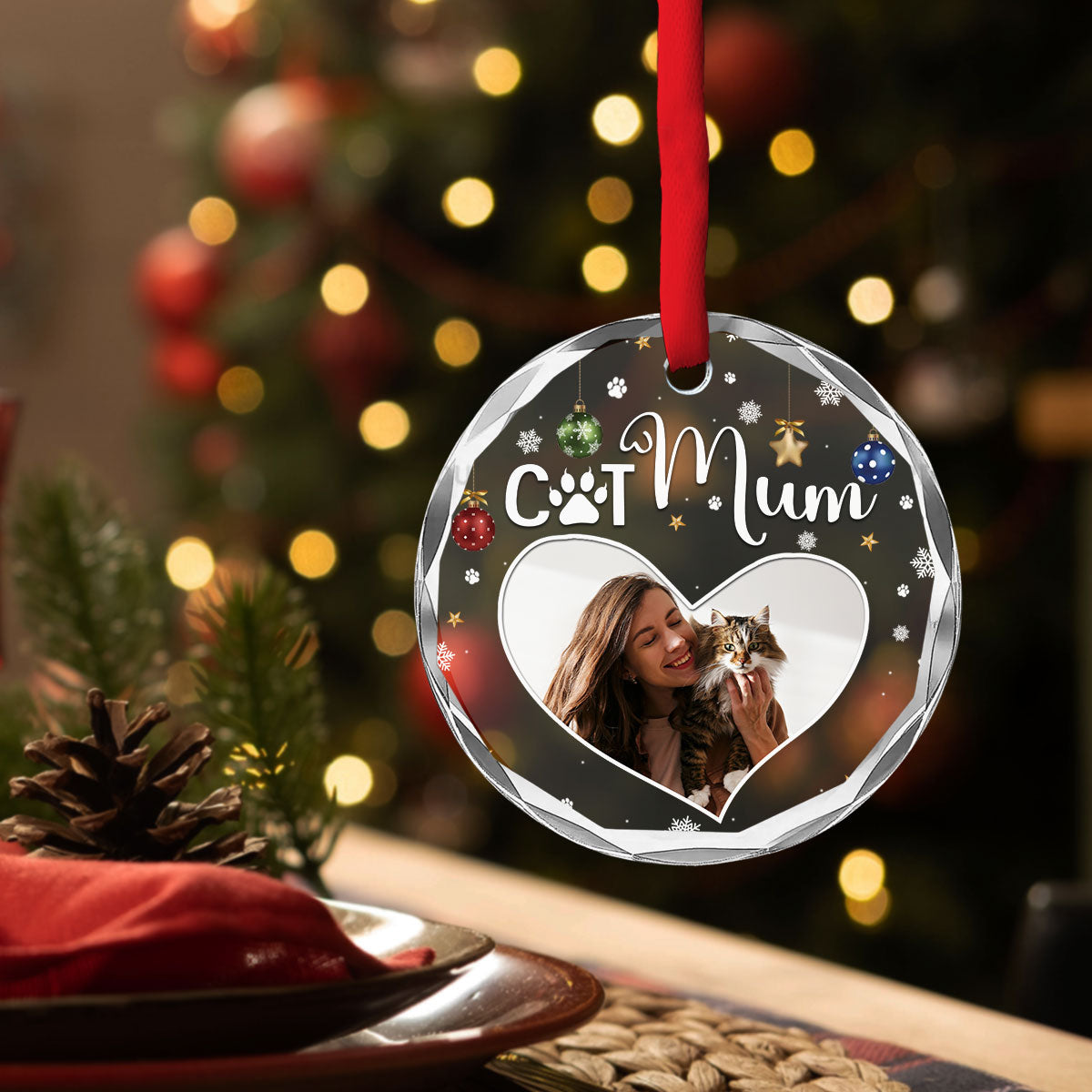 Cat Mom Photo - Personalized Custom Glass Ornament