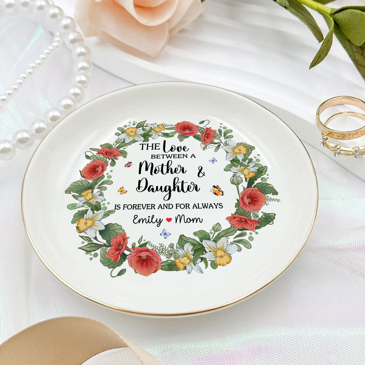The Love Between A Mother And Daughters Is Forever - Personalized Custom Jewelry Dish