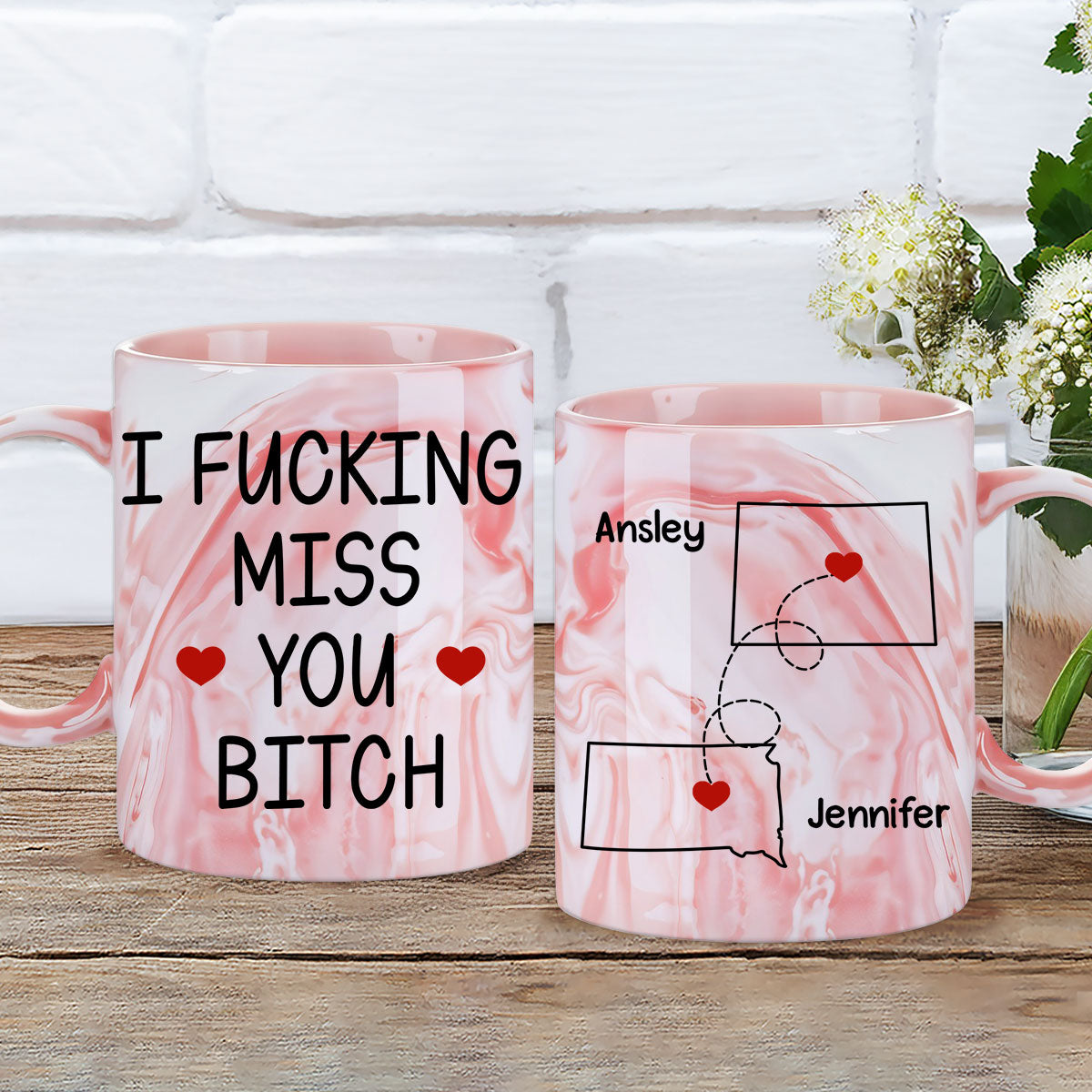 Miss You - Personalized Custom Pink Marble Mug