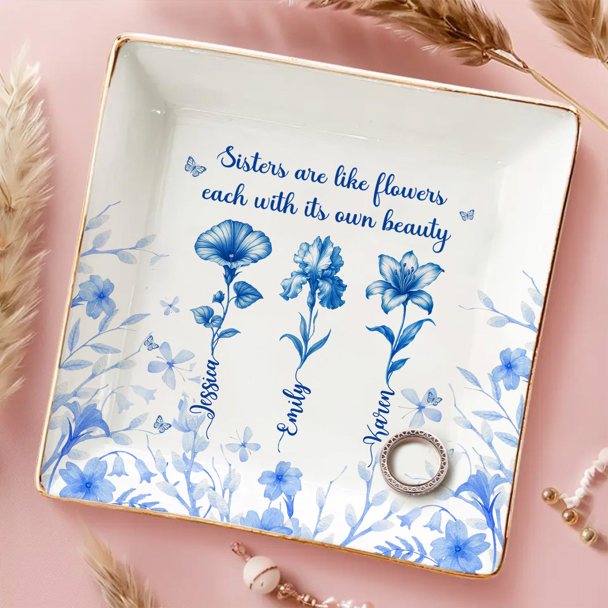 A Garden Of Sisterly Love - Personalized Custom Jewelry Dish