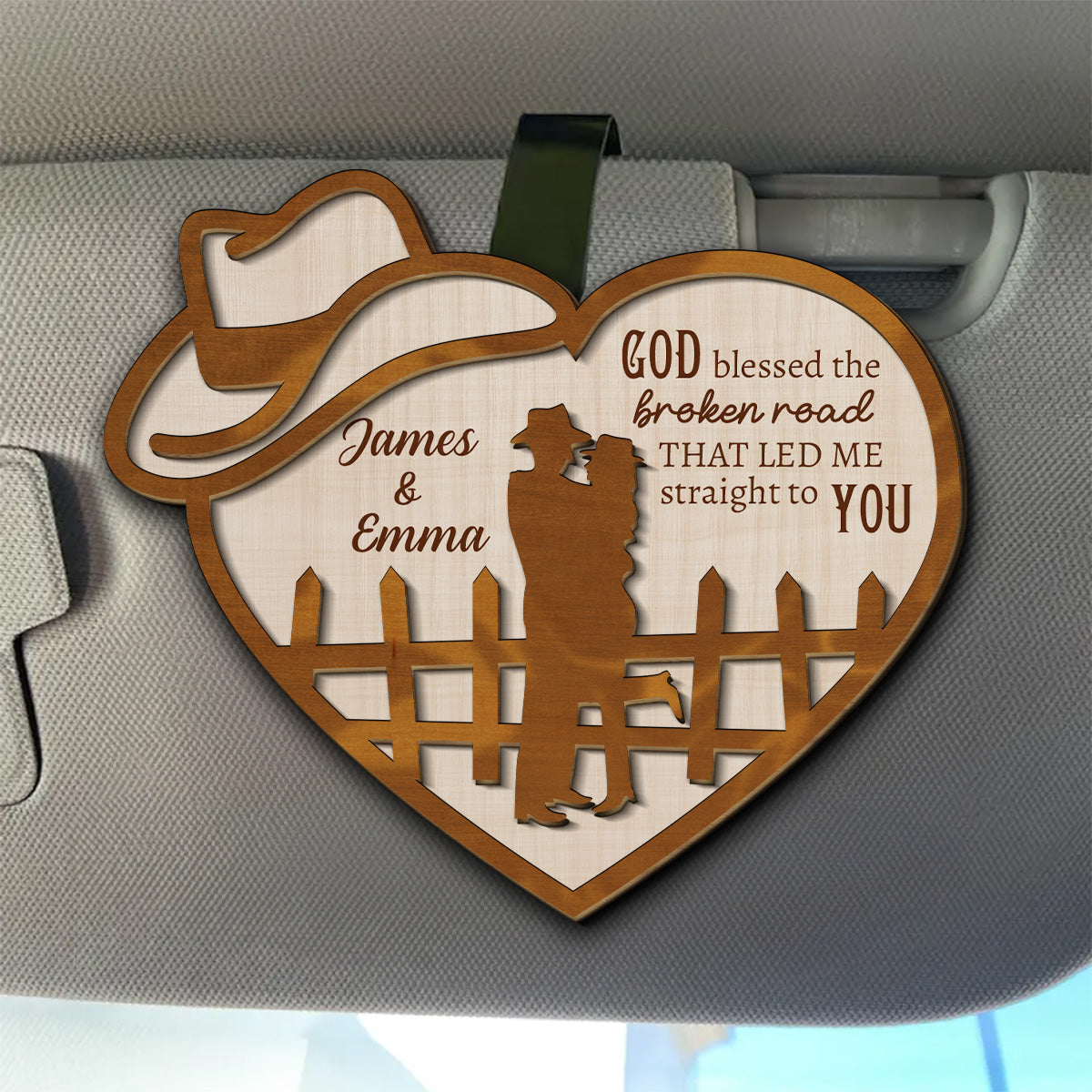 God Blessed The Broken Road - Personalized Custom Car Visor Clip