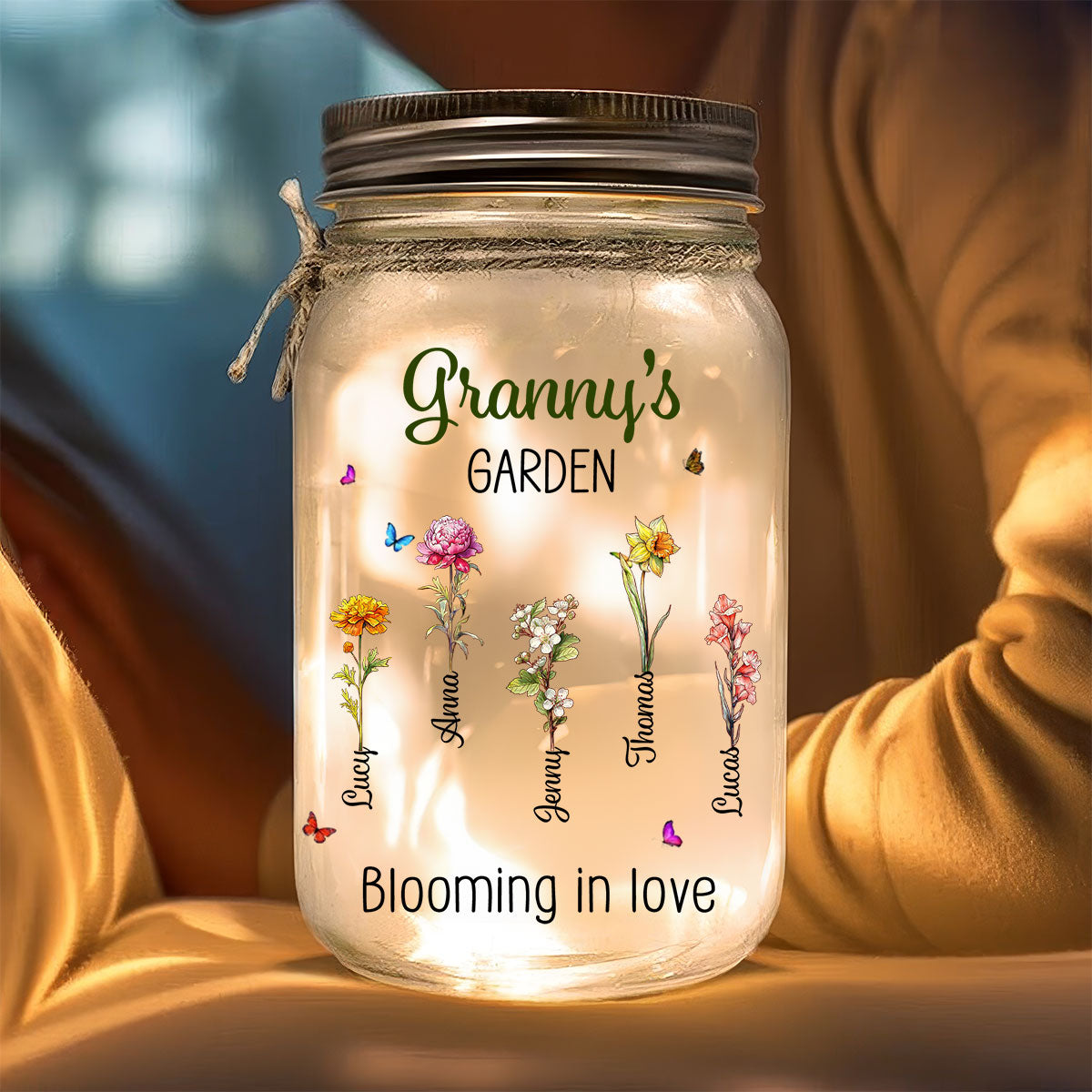 Grandma Garden Is Grown With Seeds Of Love - Personalized Custom Mason Jar Light