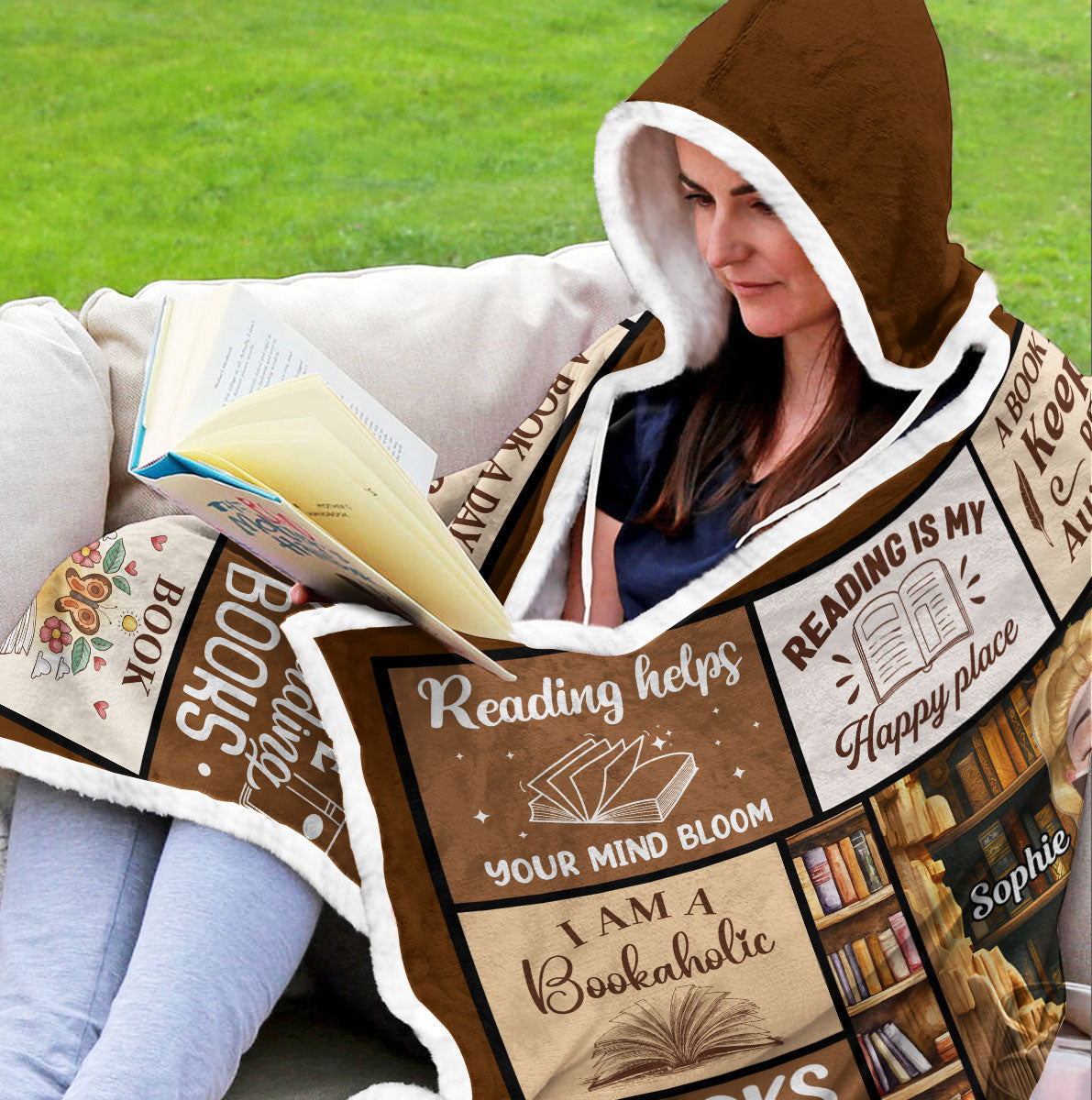Reading Is My Happy Place - Personalized Custom Hooded Blanket