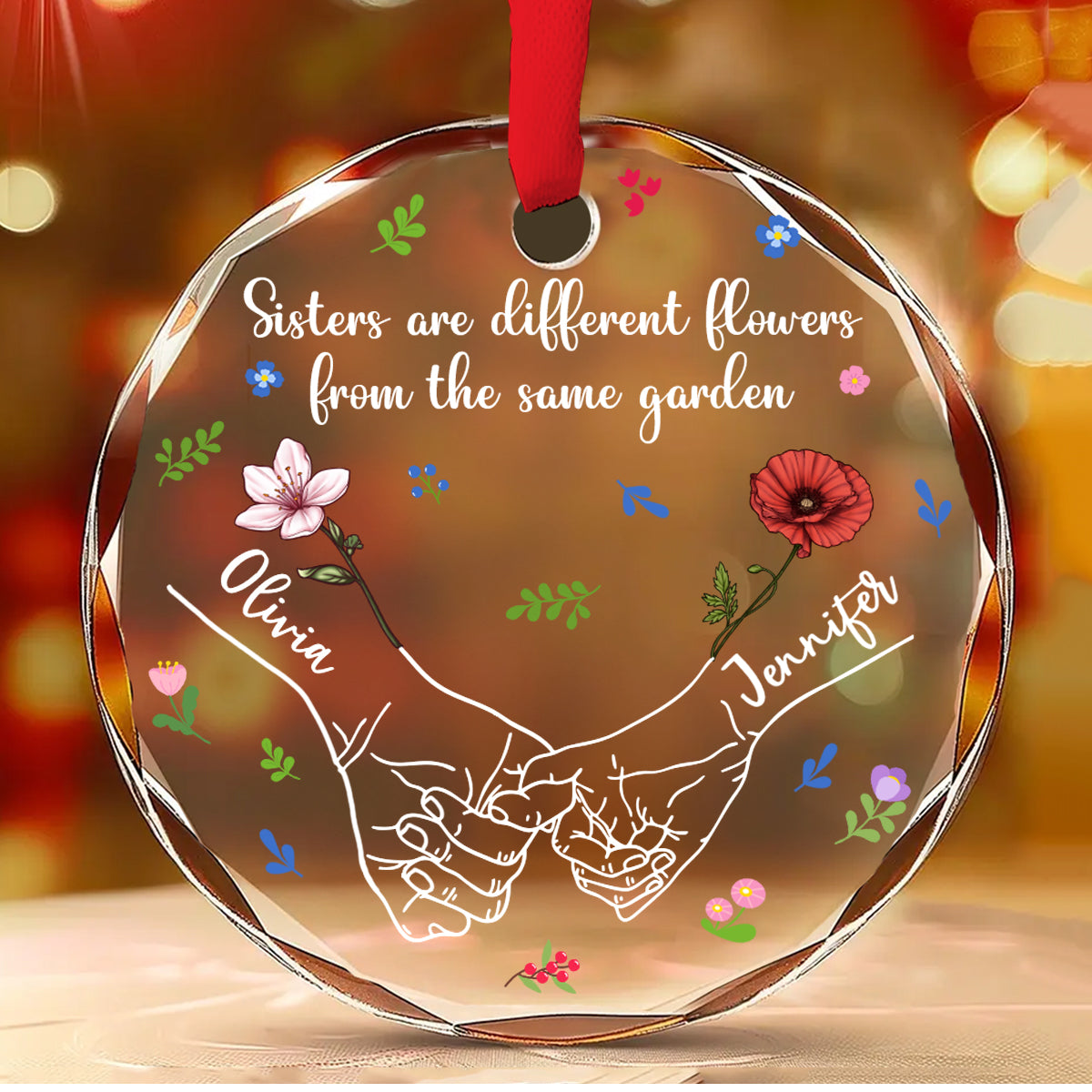 Sisters From The Same Garden - Personalized Custom Glass Ornament