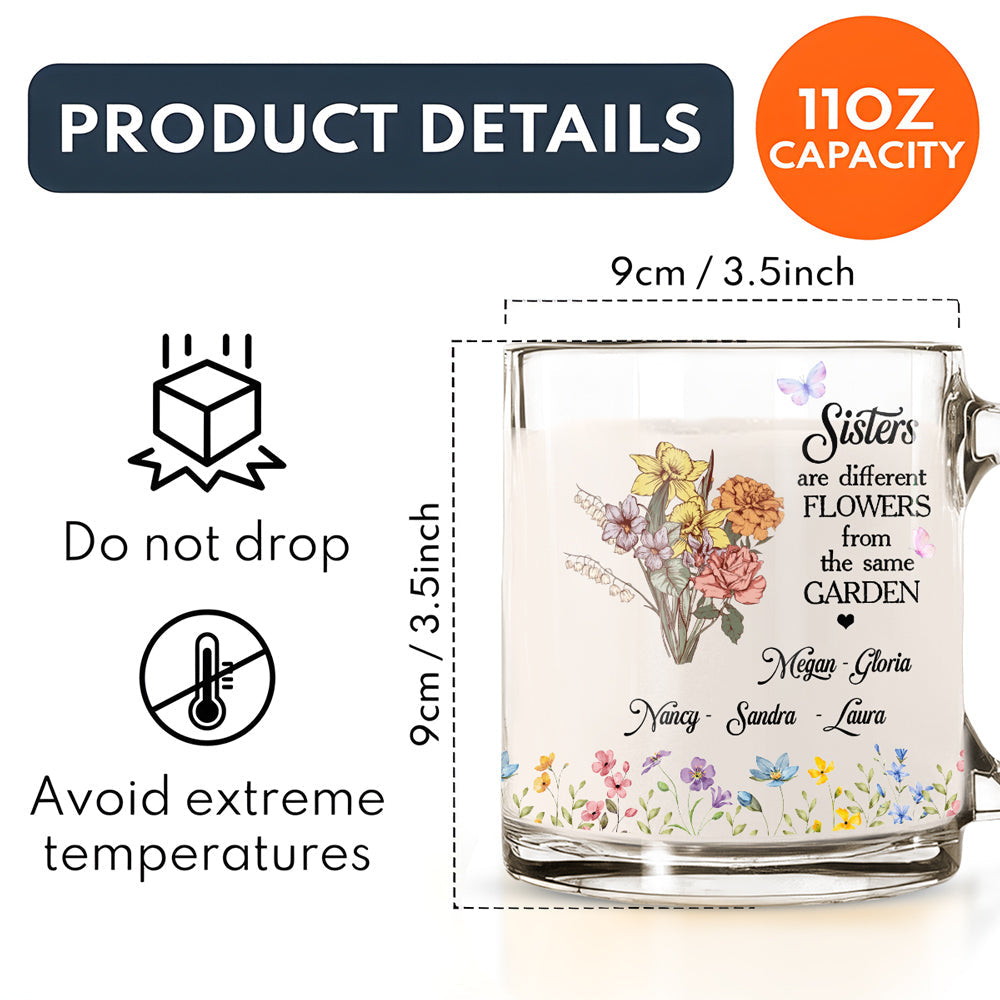 Floral Sisters Forever - Personalized Custom Glass Mug