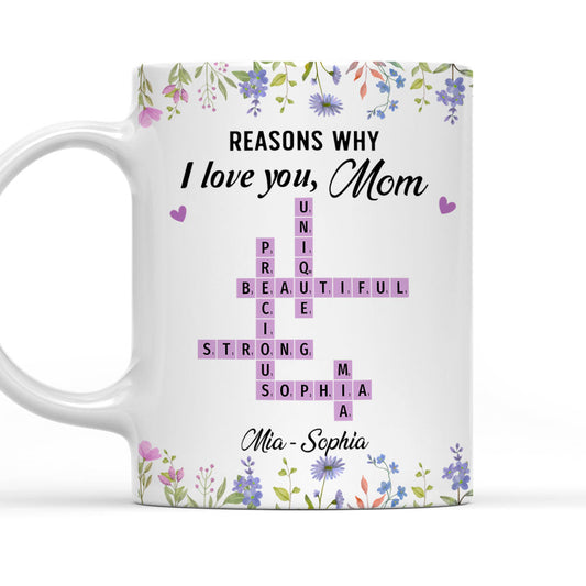 Reasons Why I Love You Mom Crossword Art - Personalized Custom Coffee Mug