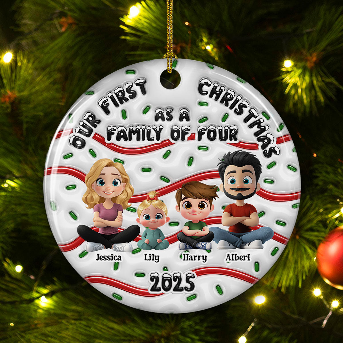 Family Cake - Personalized Custom 3D Inflated Effect Ceramic Ornament