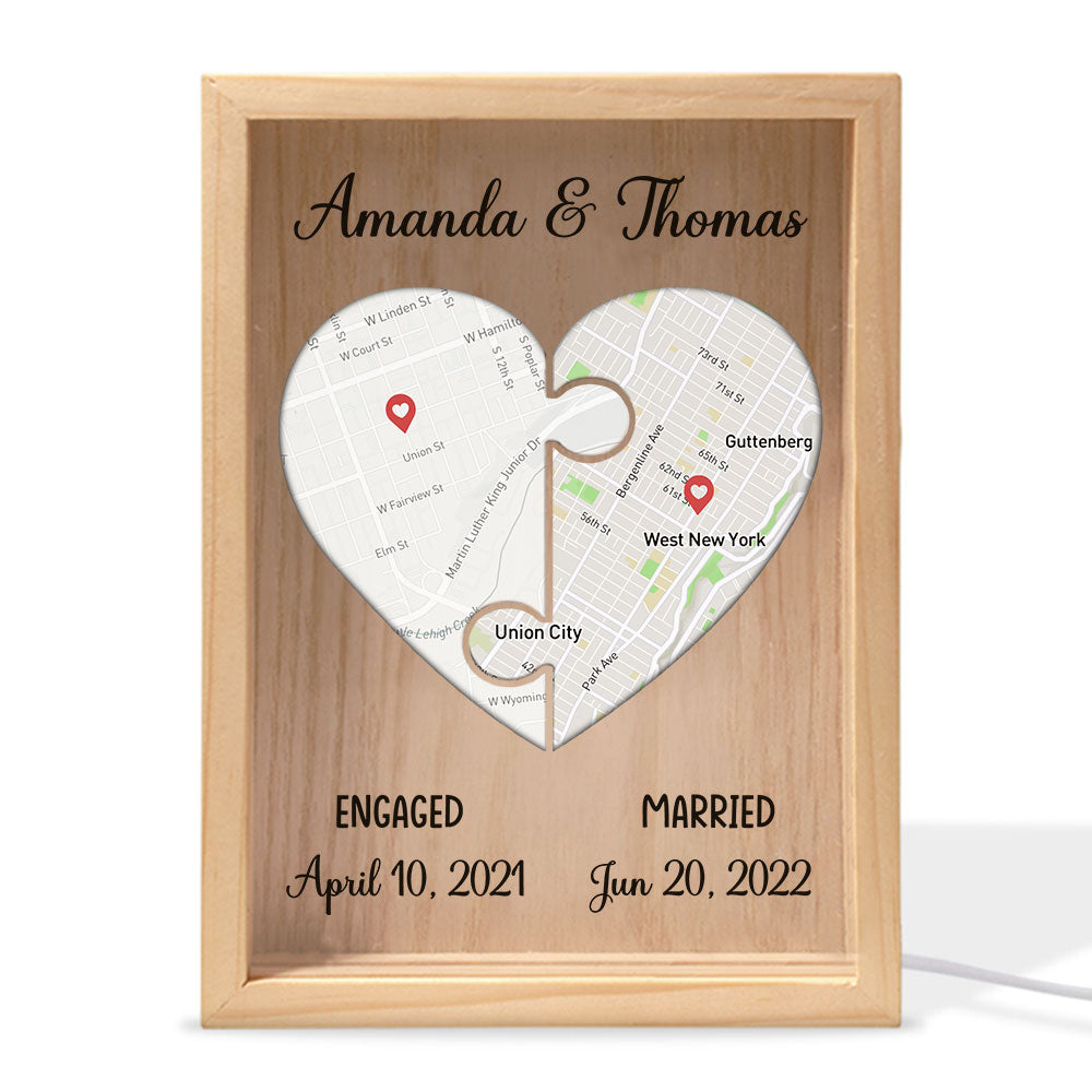 Custom Locations Heart Puzzle Map - Personalized Frame Light Box