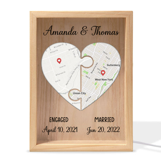 Custom Locations Heart Puzzle Map - Personalized Frame Light Box