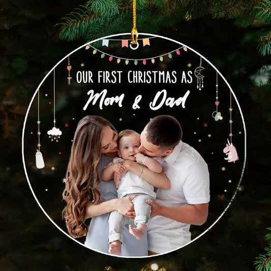 Baby First Christmas As A Family Of Three - Personalized Custom Acrylic Ornament
