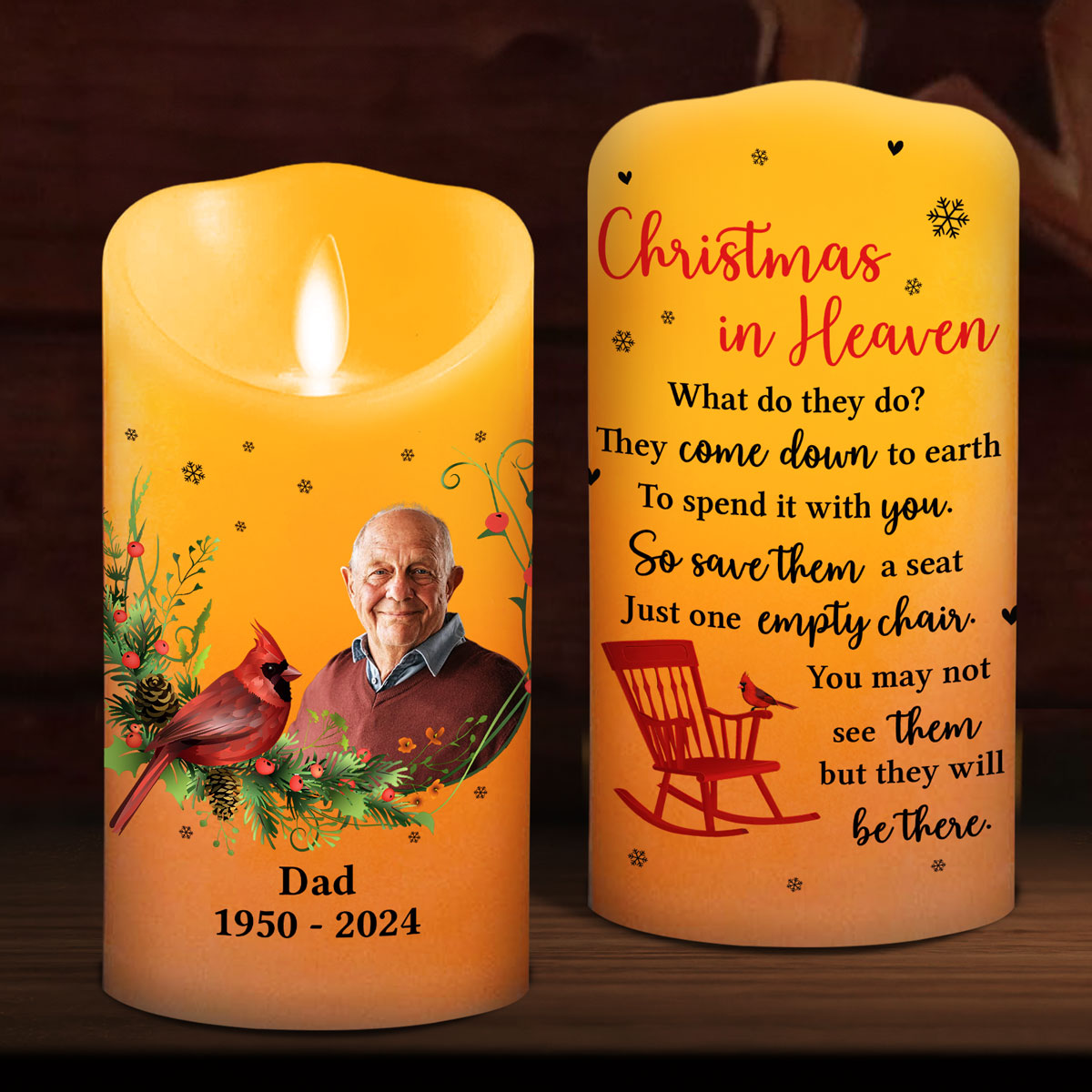 Christmas In Heaven Empty Chair - Personalized Custom LED Candle
