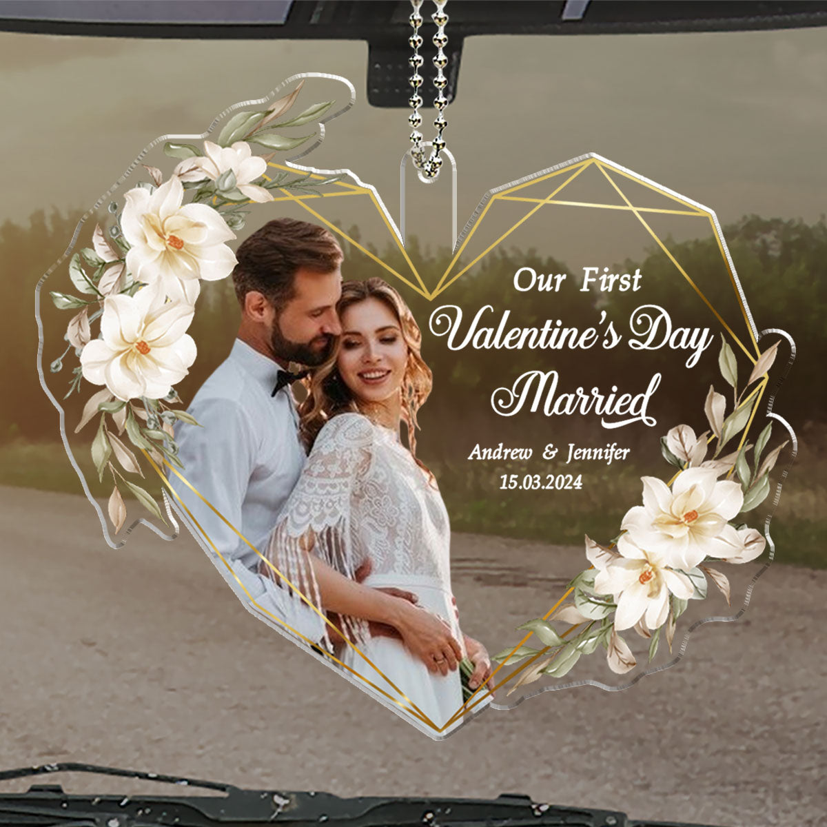 Our First Valentine Marriage - Personalized Custom Car Ornament