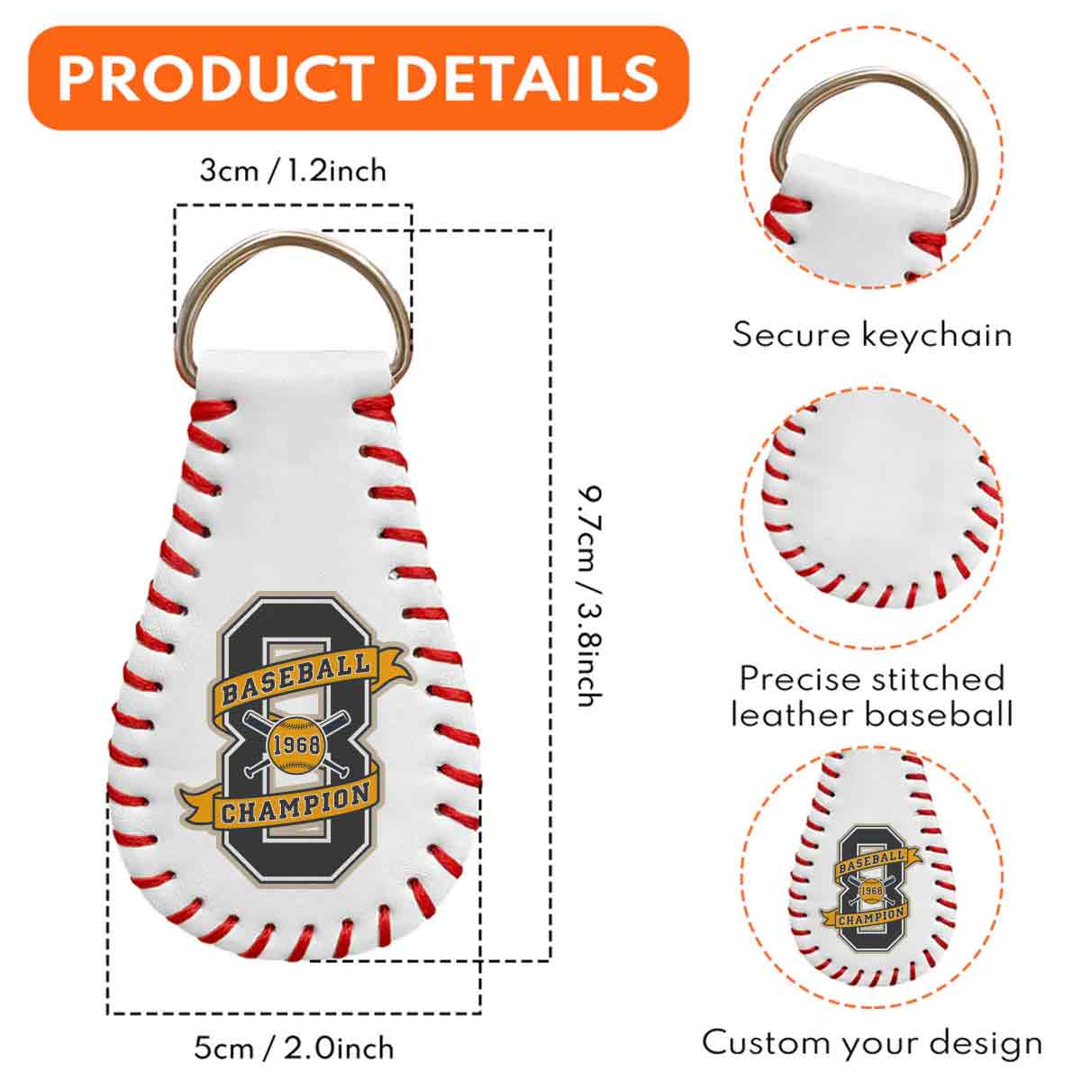 No Place Like Home  - Personalized Custom Leather Baseball Keychain