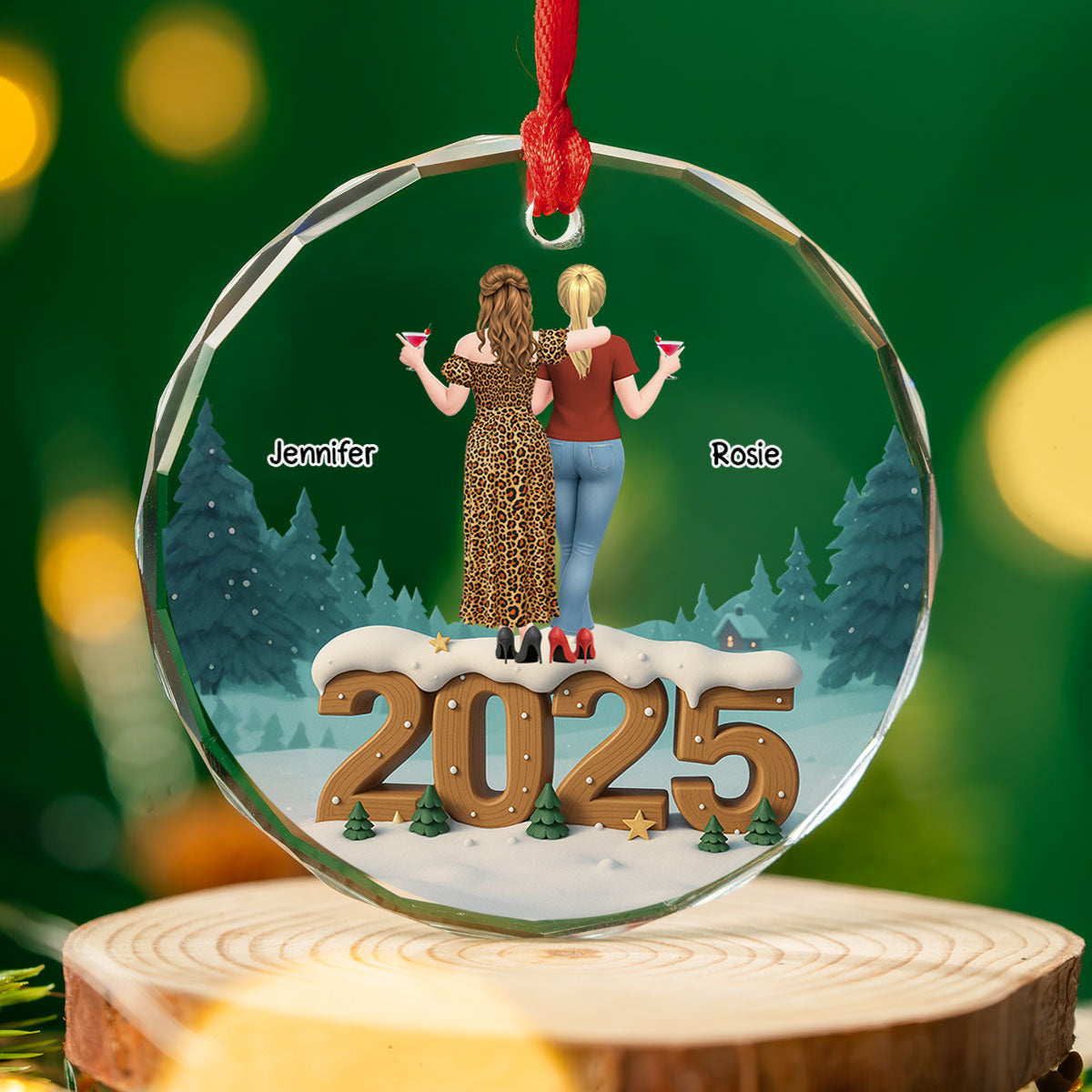 Bestie Forever Onwards - Personalized Custom 3D Effect Glass Ornament
