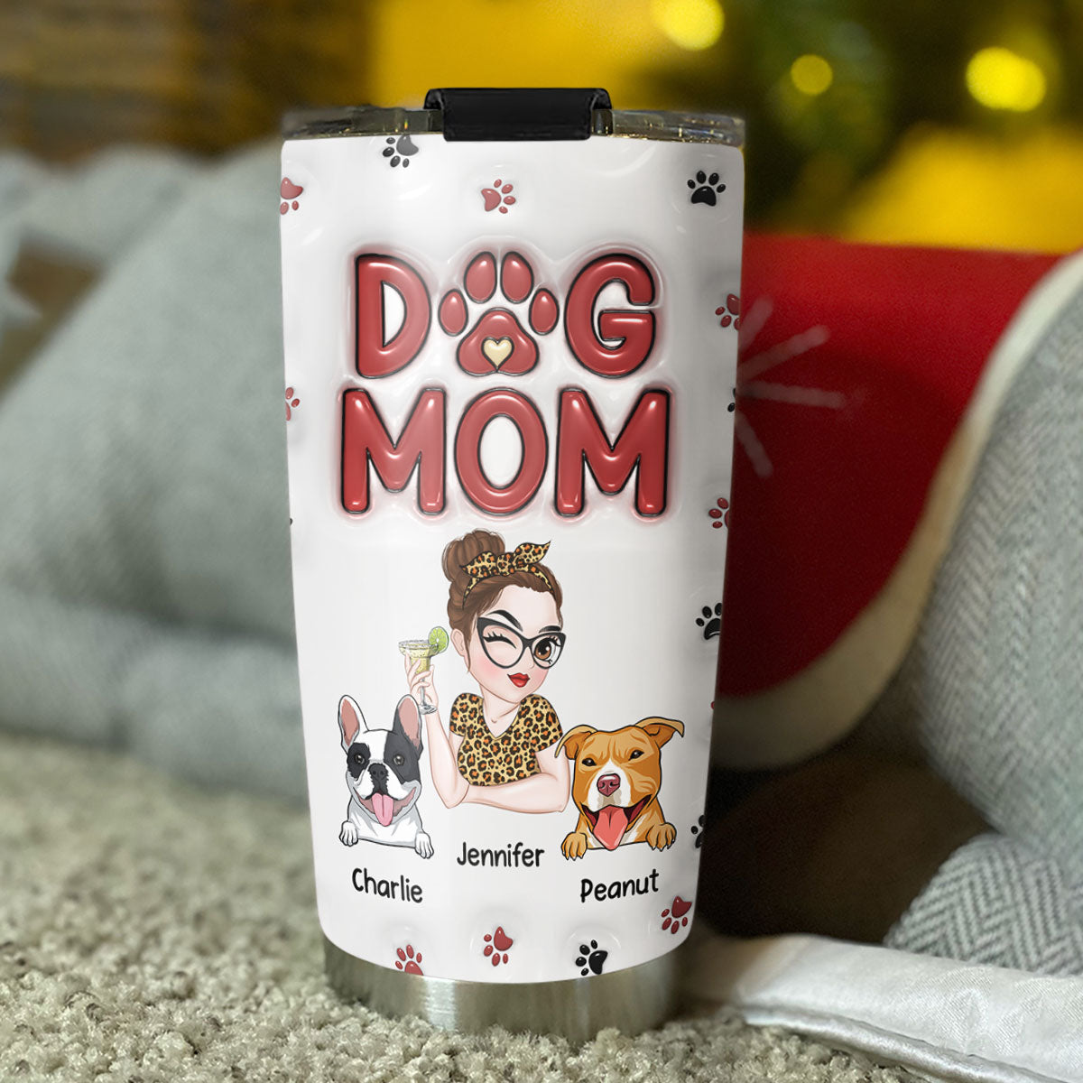 Lovely Dog Mom - Personalized Custom 3D Inflated Effect Tumbler