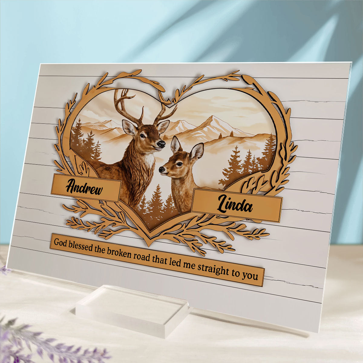 Deer Love - Personalized Custom Acrylic Plaque With Base