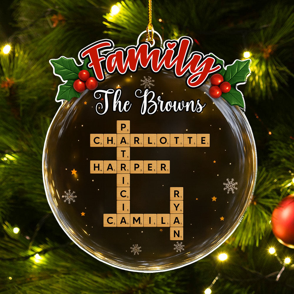 Crossword Style Family Keepsake - Personalized Custom Acrylic Ornament