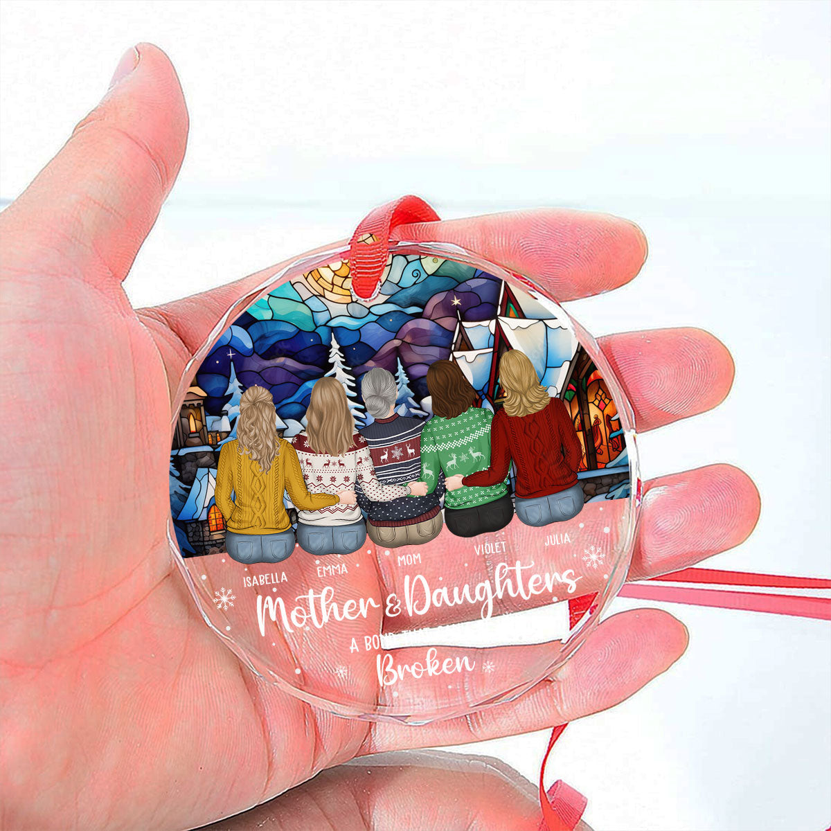 The Bond Between A Girl And Her Mom - Personalized Custom Glass Ornament