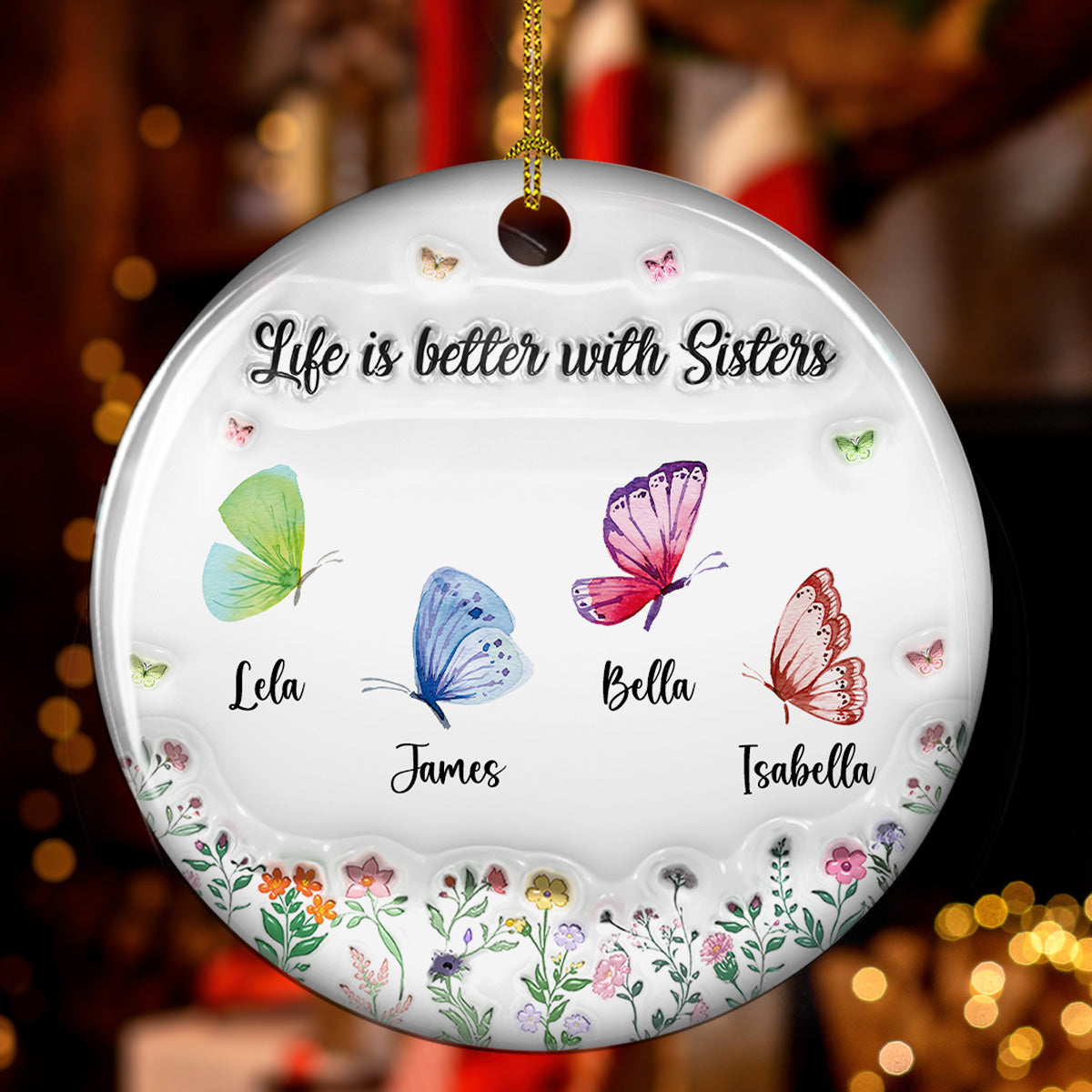 Butterfly Besties Forever - Personalized Custom 3D Inflated Effect Ceramic Ornament