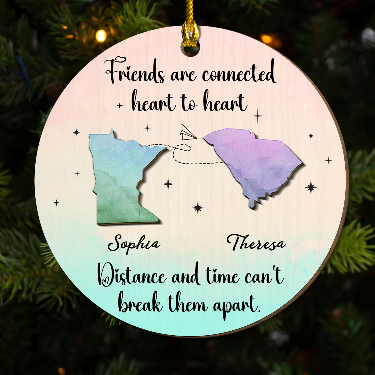 Friends Are Connected Heart To Heart  - Personalized Custom Freeshape 2-Layered Wood Ornament