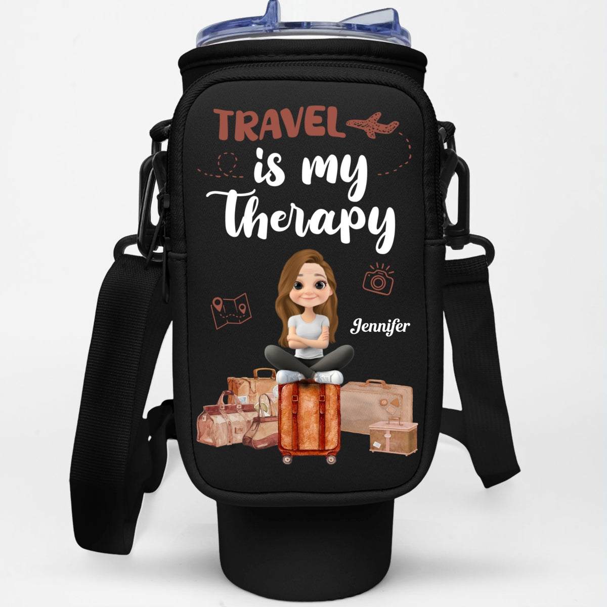 Travel Is My Therapy - Personalized Custom 40oz Water Bottle Carrier Bag