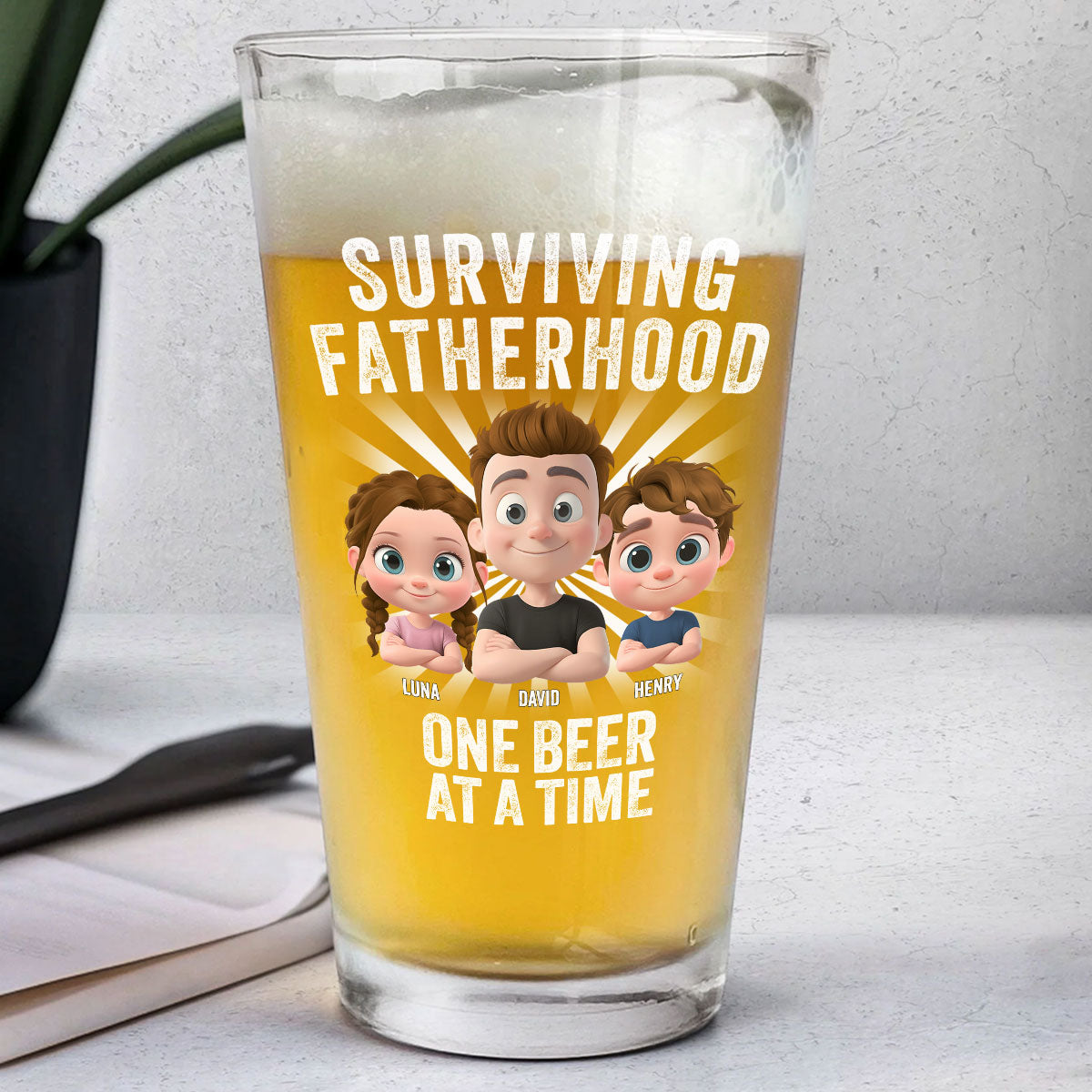 Surviving Fatherhood - Personalized Custom Beer Glass