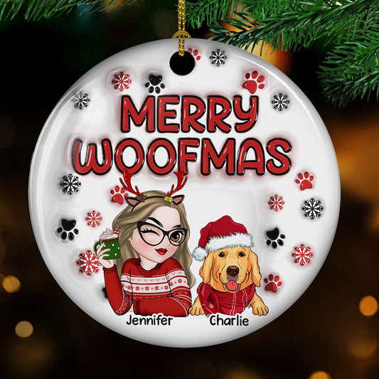 Merry Woofmas Dog Mom -  Personalized Custom 3D Inflated Effect Ceramic Ornament