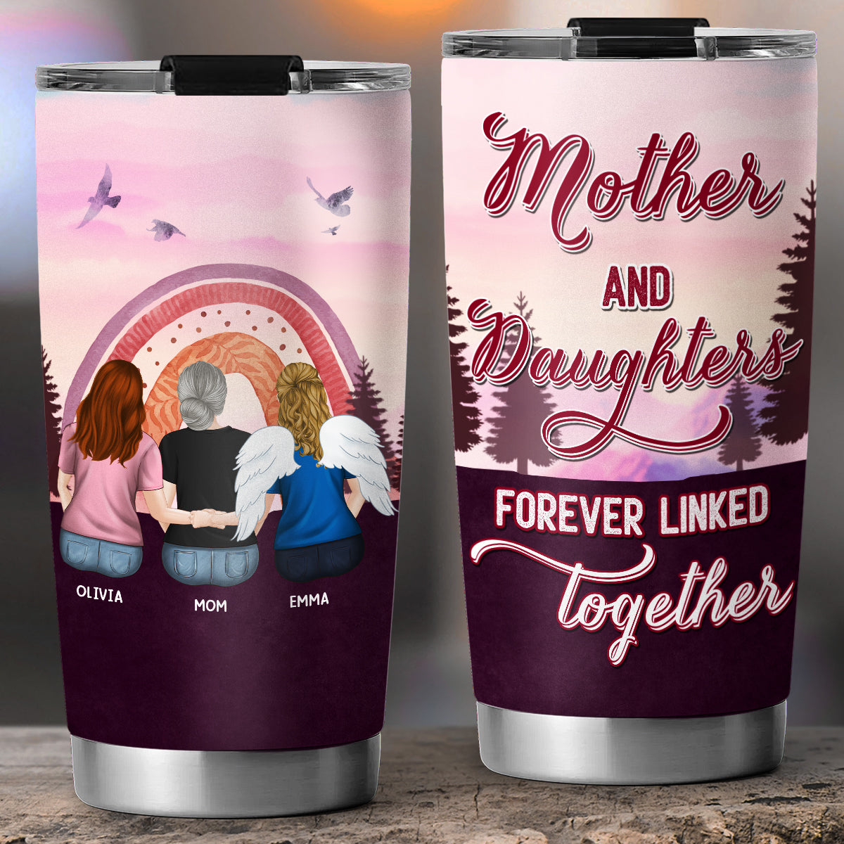 Mother And Daughter Linked For Life - Personalized Custom Tumbler