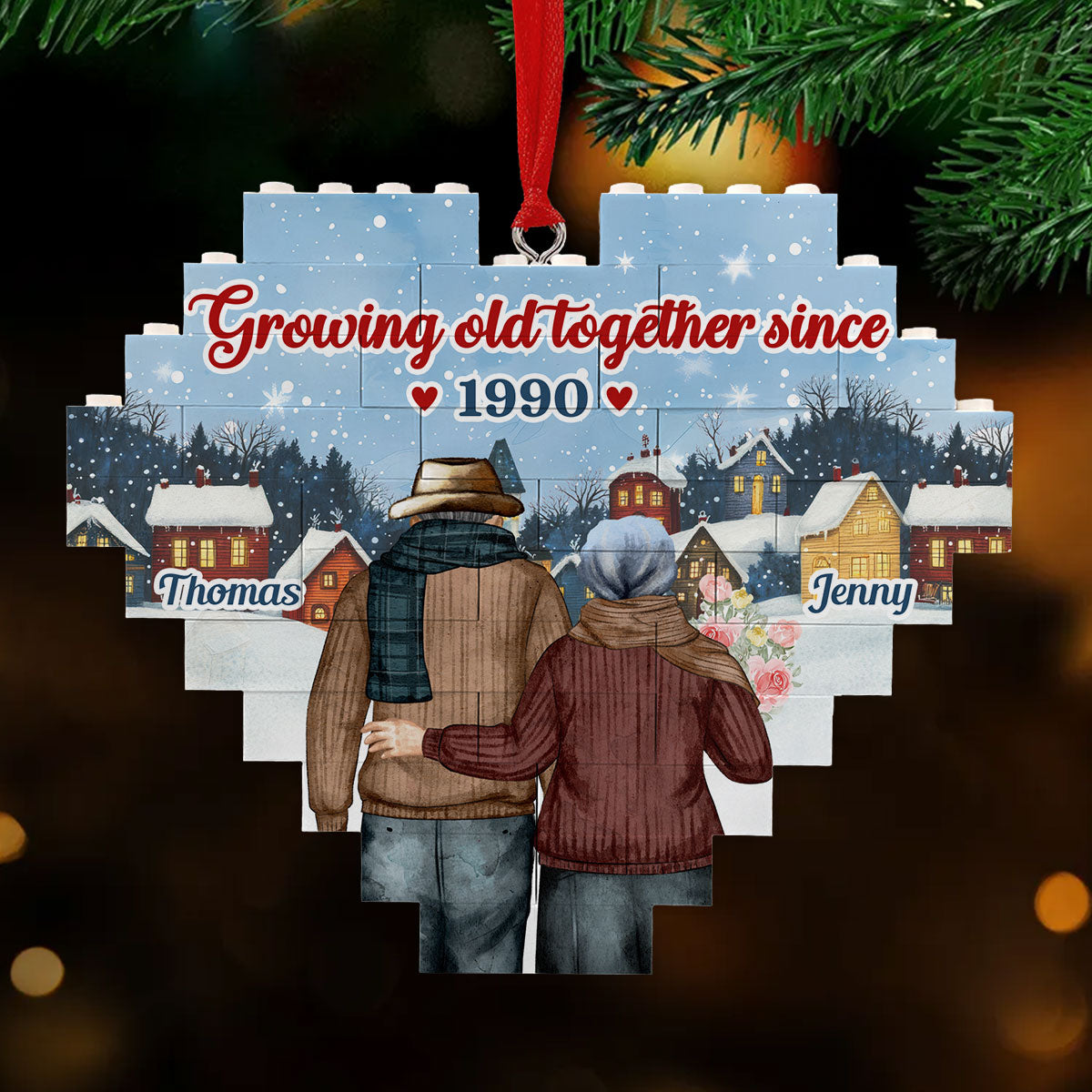 Growing Old Together - Personalized Custom Heart Puzzle Ornament