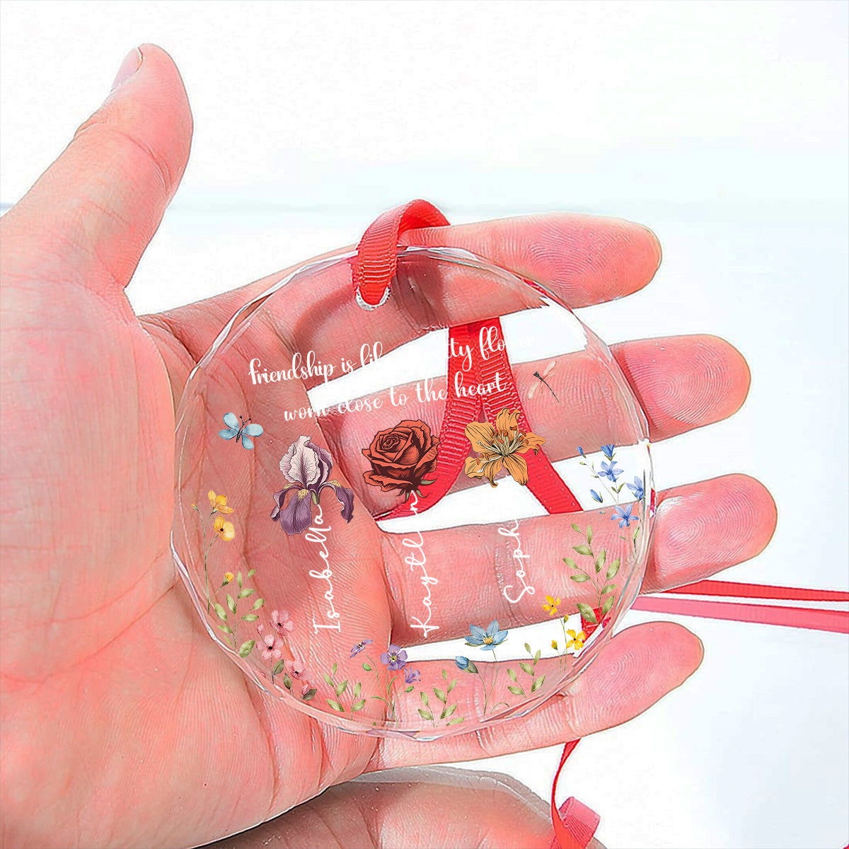 Friendship Blooms Where Hearts Connect - Personalized Custom Glass Ornament