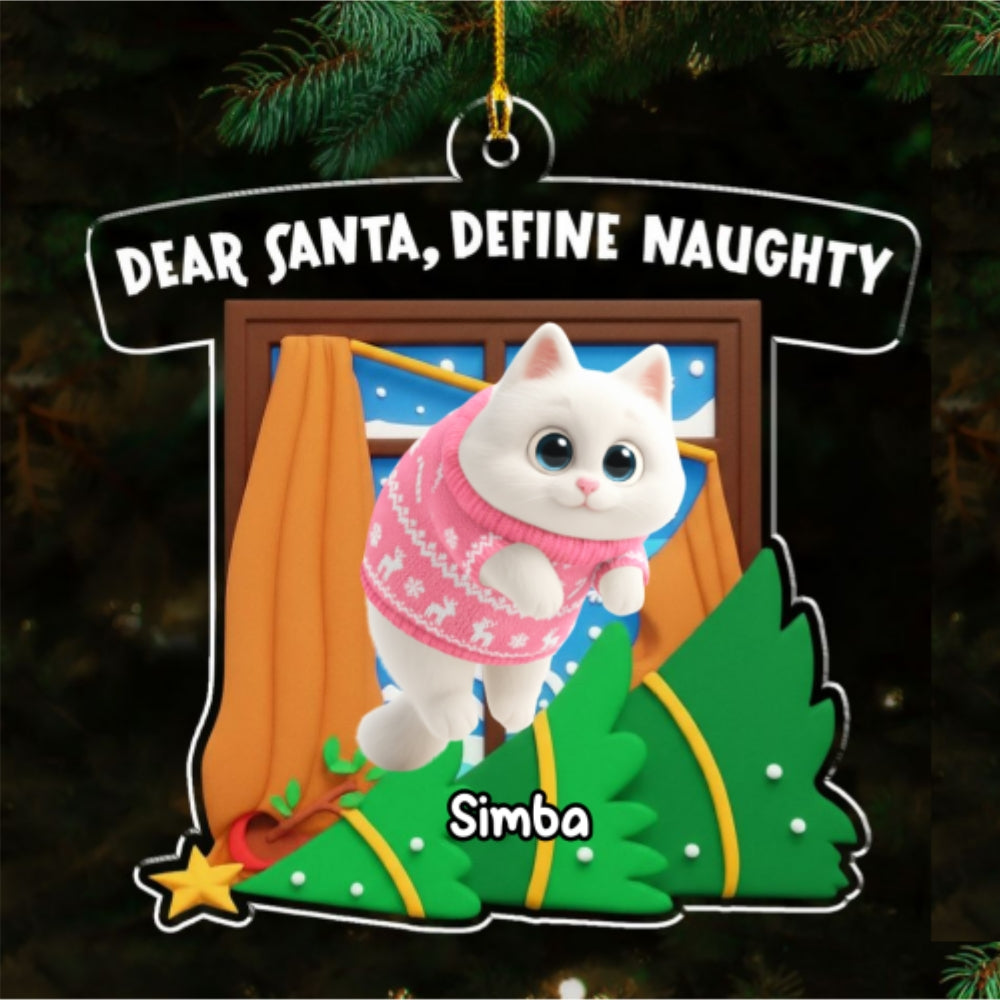 Santa Define Cat Naughty Cartoon - Personalized Custom Acrylic Ornament
