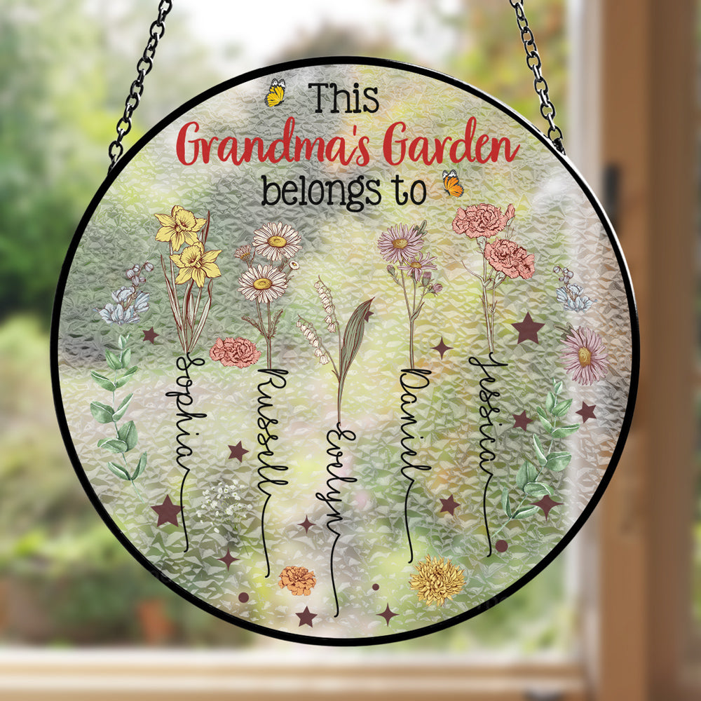 Grandkids Are Flower - Personalized Custom Window Hanging Suncatcher