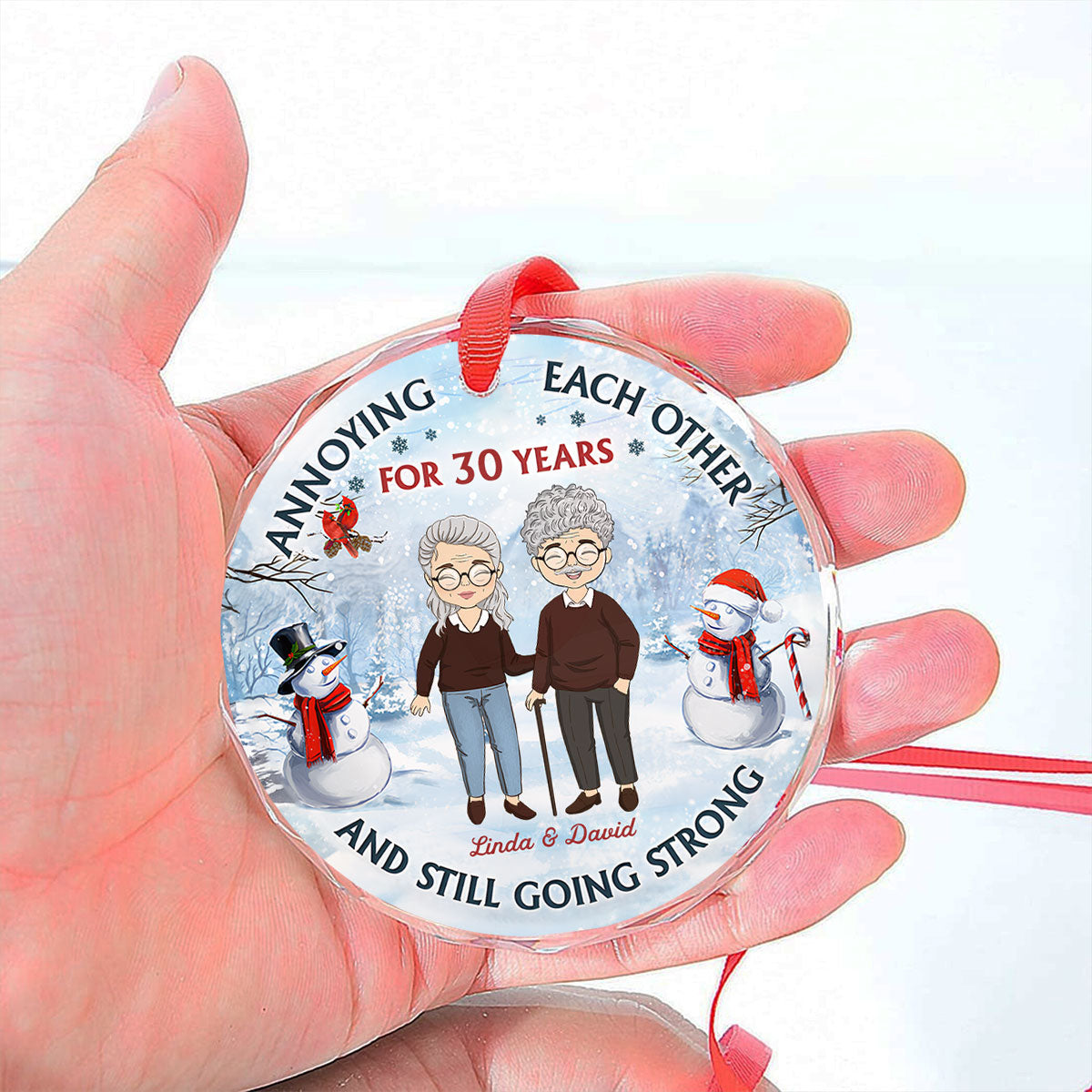 Old Couple Annoying Each Other - Personalized Custom Glass Ornament