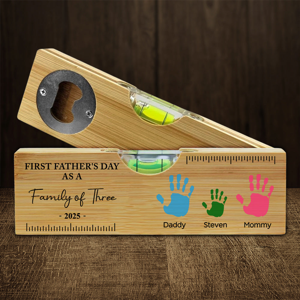 First Fathers Day - Personalized Custom Wooden Spirit Level Bottle Opener